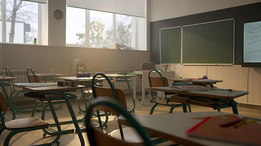 学校校园教室木制桌椅环境视频的预览图