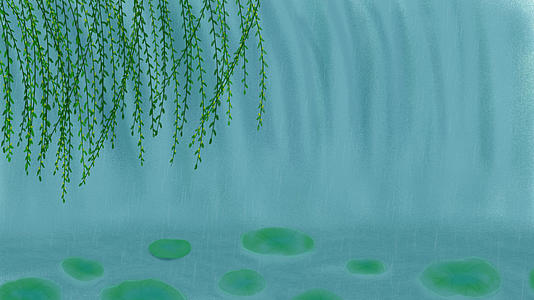 柳树雨水荷叶卡通风景背景视频视频的预览图