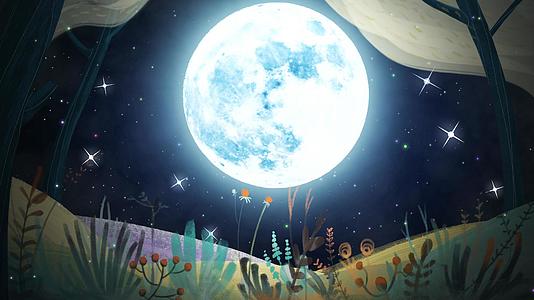 夜景月亮4K动态丛林星空闪烁视频背景视频的预览图