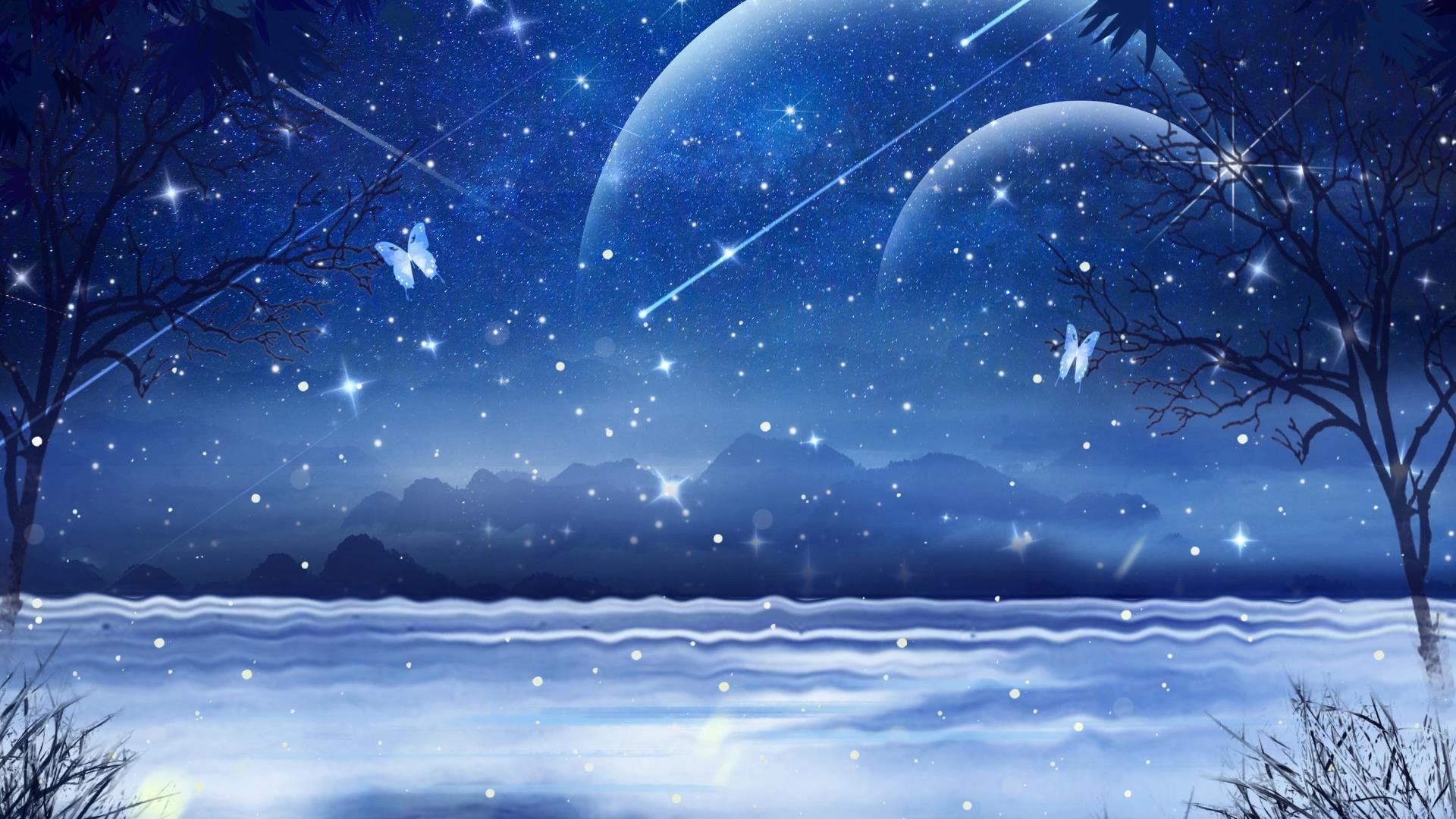 梦幻丛林夜景流星月光动态视频背景元素视频的预览图