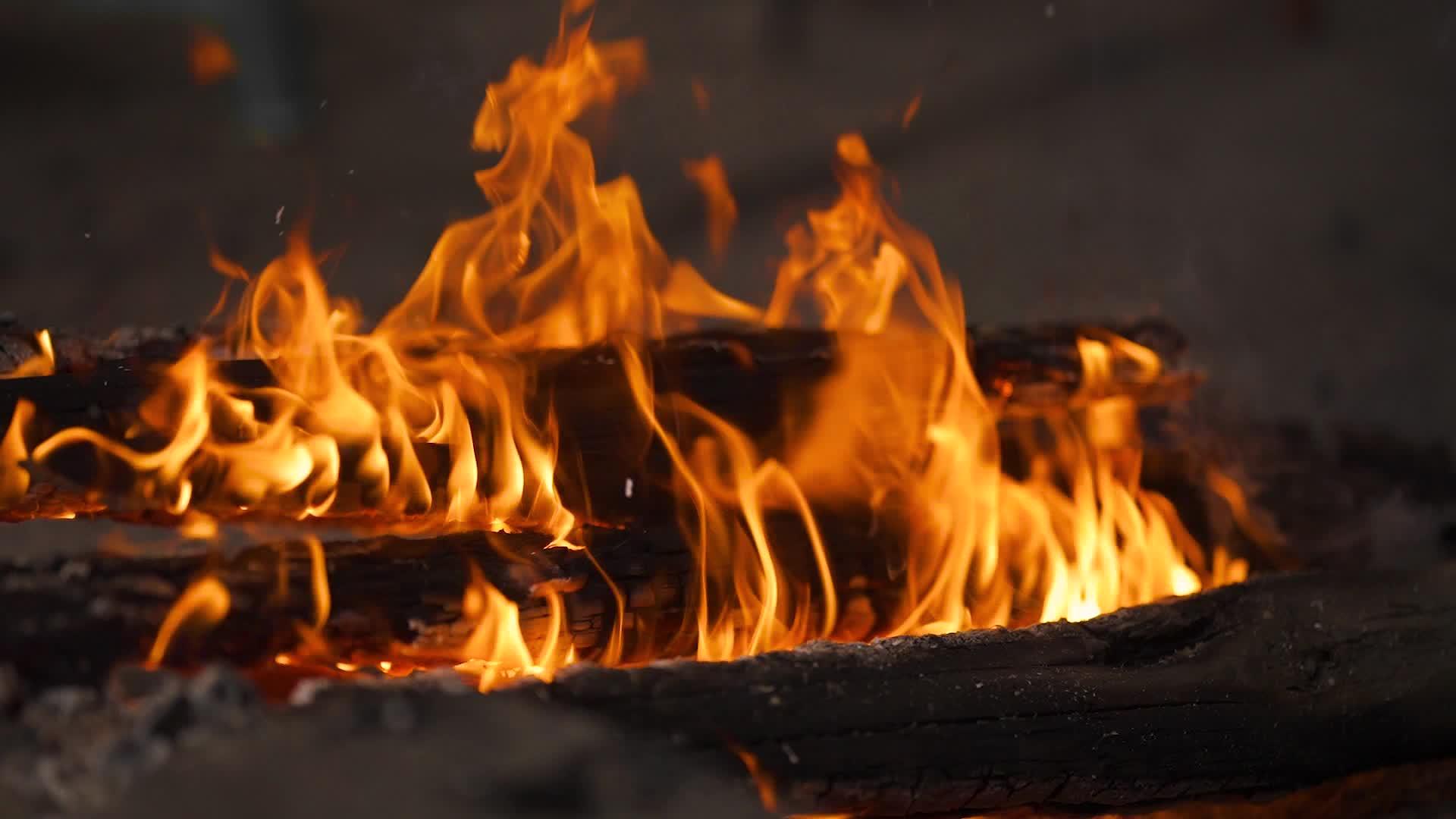 高清晰篝火燃烧的火焰升格空镜头视频的预览图