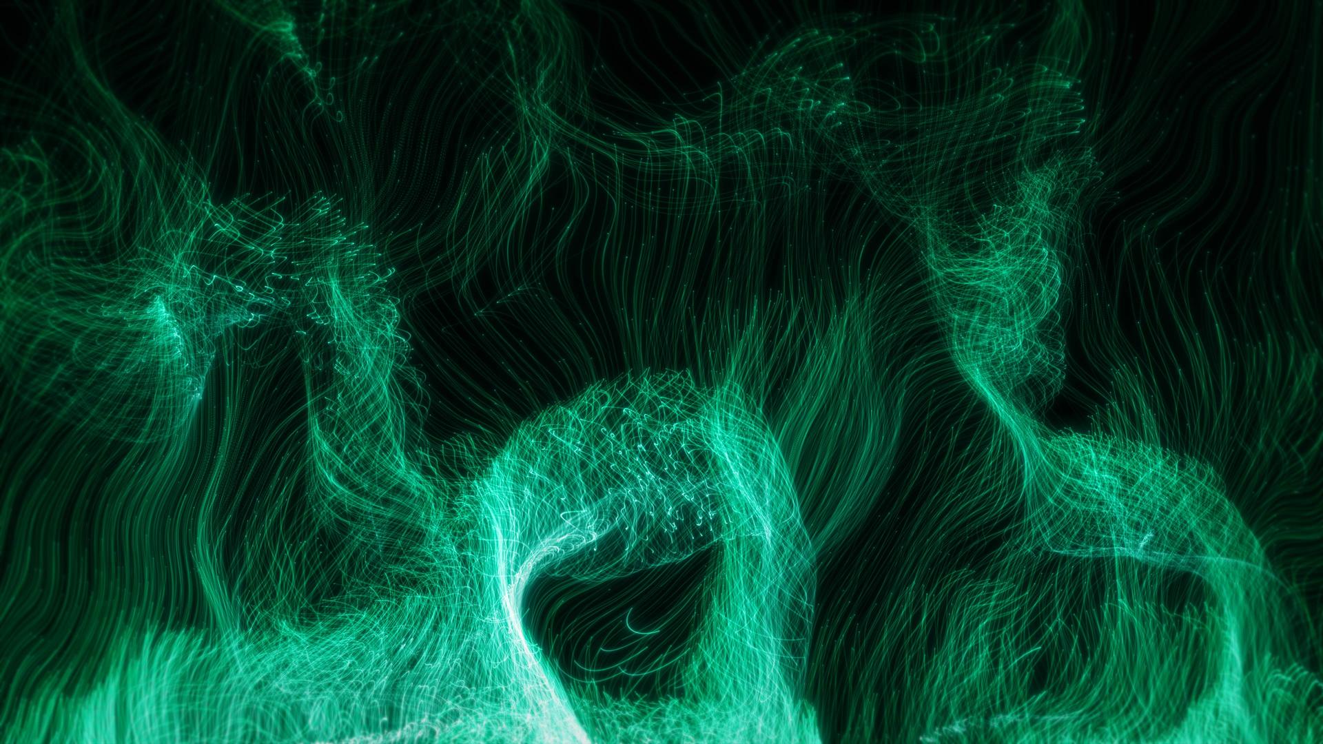 绚丽的绿光流粒子线流升起动画背景视频的预览图