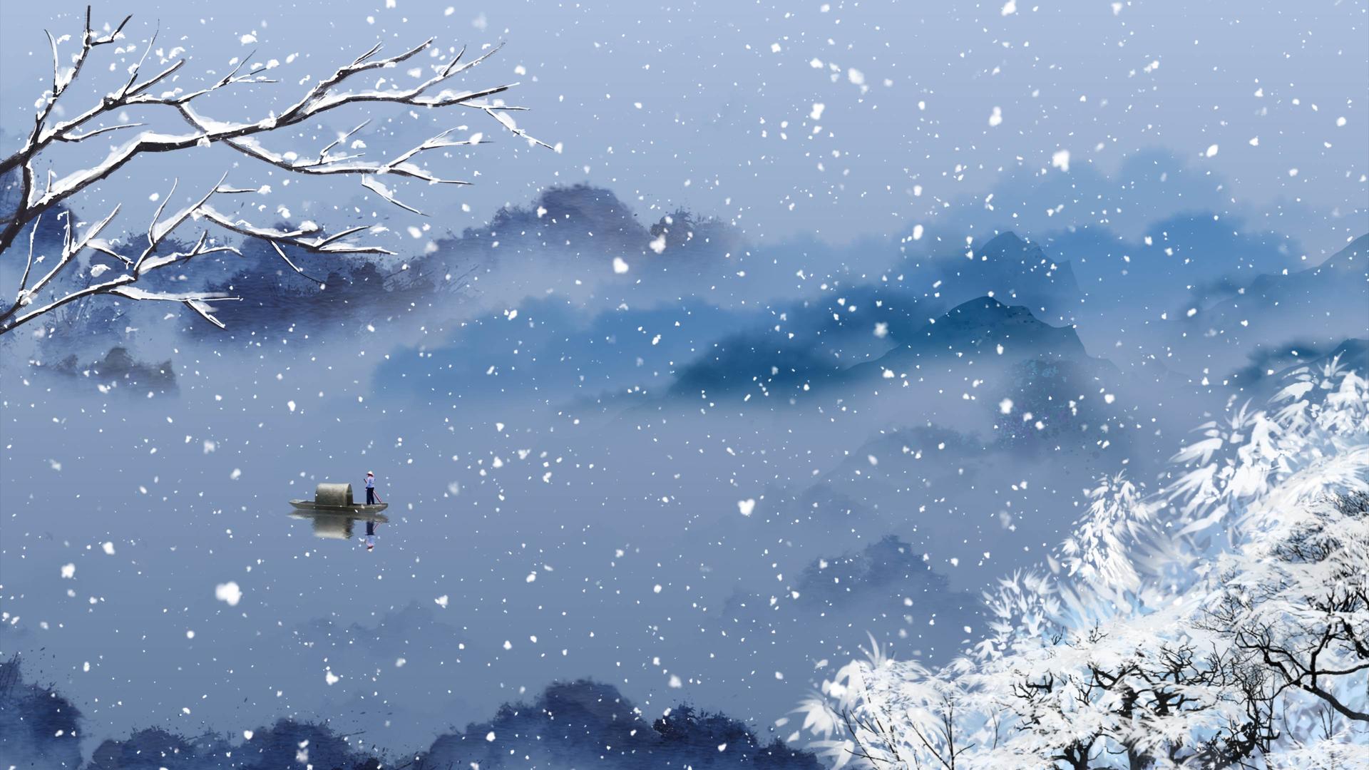 中国风水墨山水创意大雪背景视频的预览图