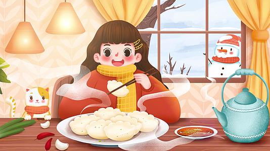 4K冬至吃饺子冬季节日背景视频视频的预览图