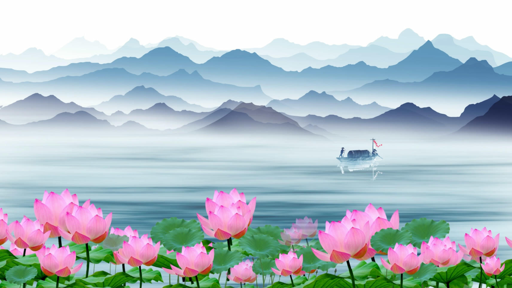 中国风水墨荷塘动态背景视频视频的预览图