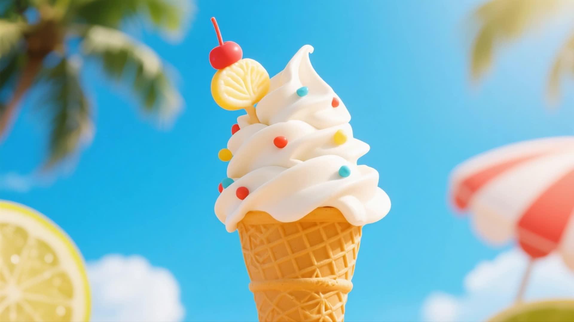 夏天凉爽可口的冰淇淋甜筒视频的预览图