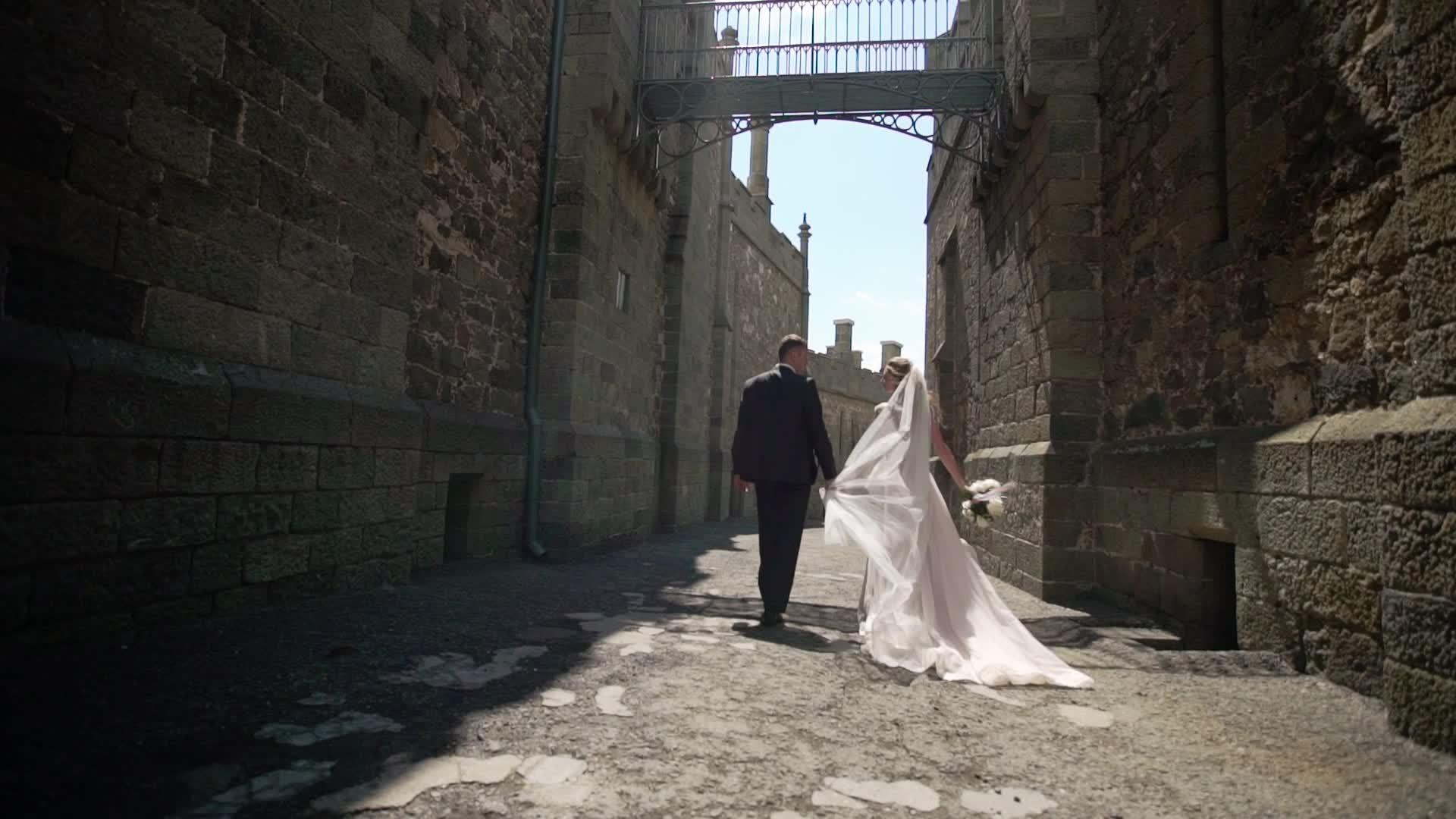 年轻的新娘和新郎在城市视频的预览图