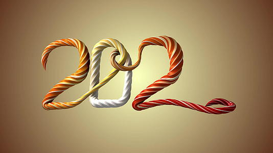 4K2022年新年快乐用线编织绳子绳子字焦糖新年快乐视频的预览图