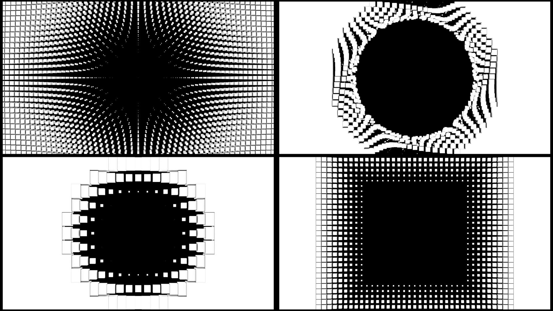 一组立体三维黑白方块旋转缩放放射转场视频的预览图