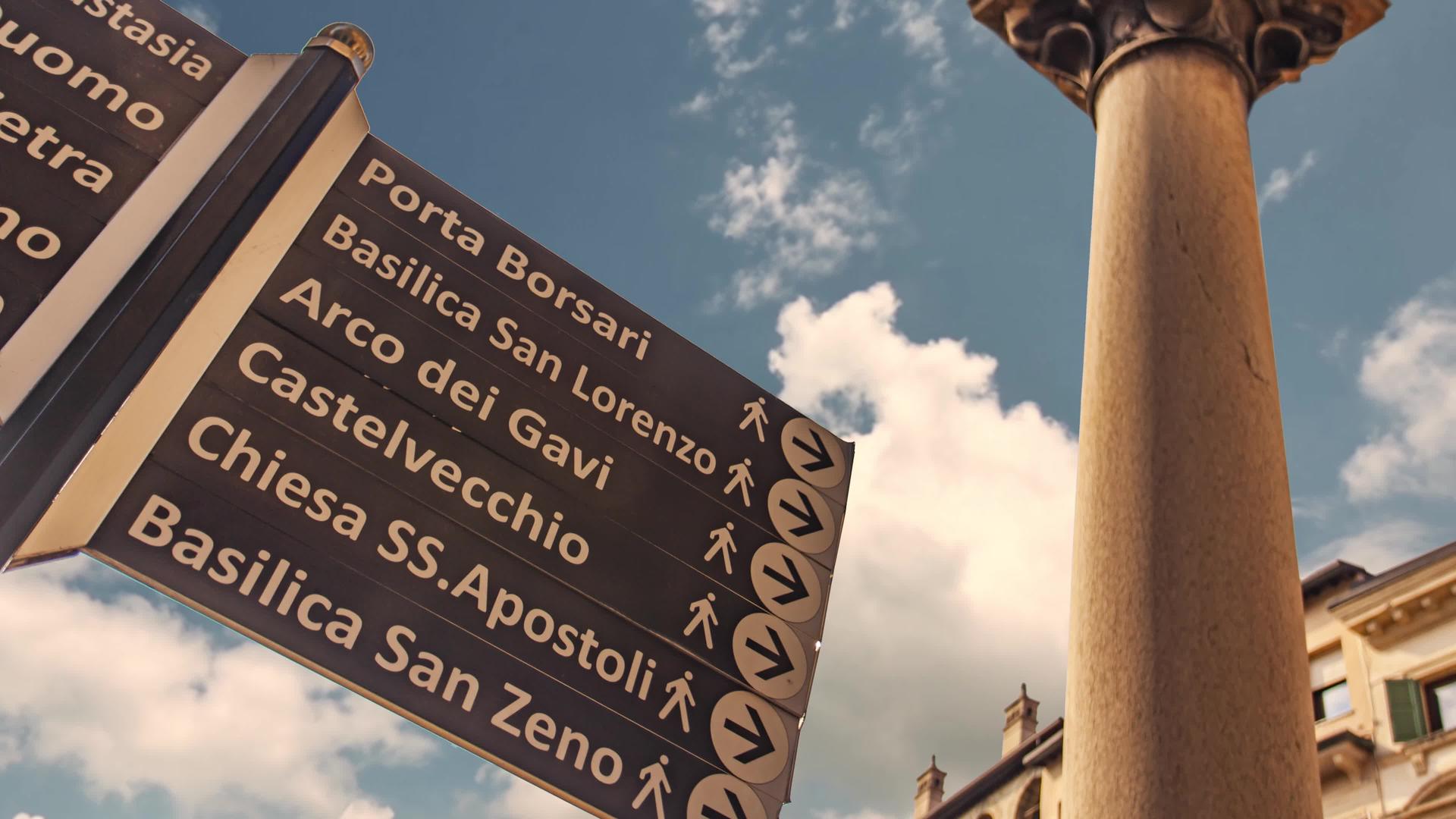 佩罗纳有旅游标志的道路标志细节间隔Verona视频的预览图