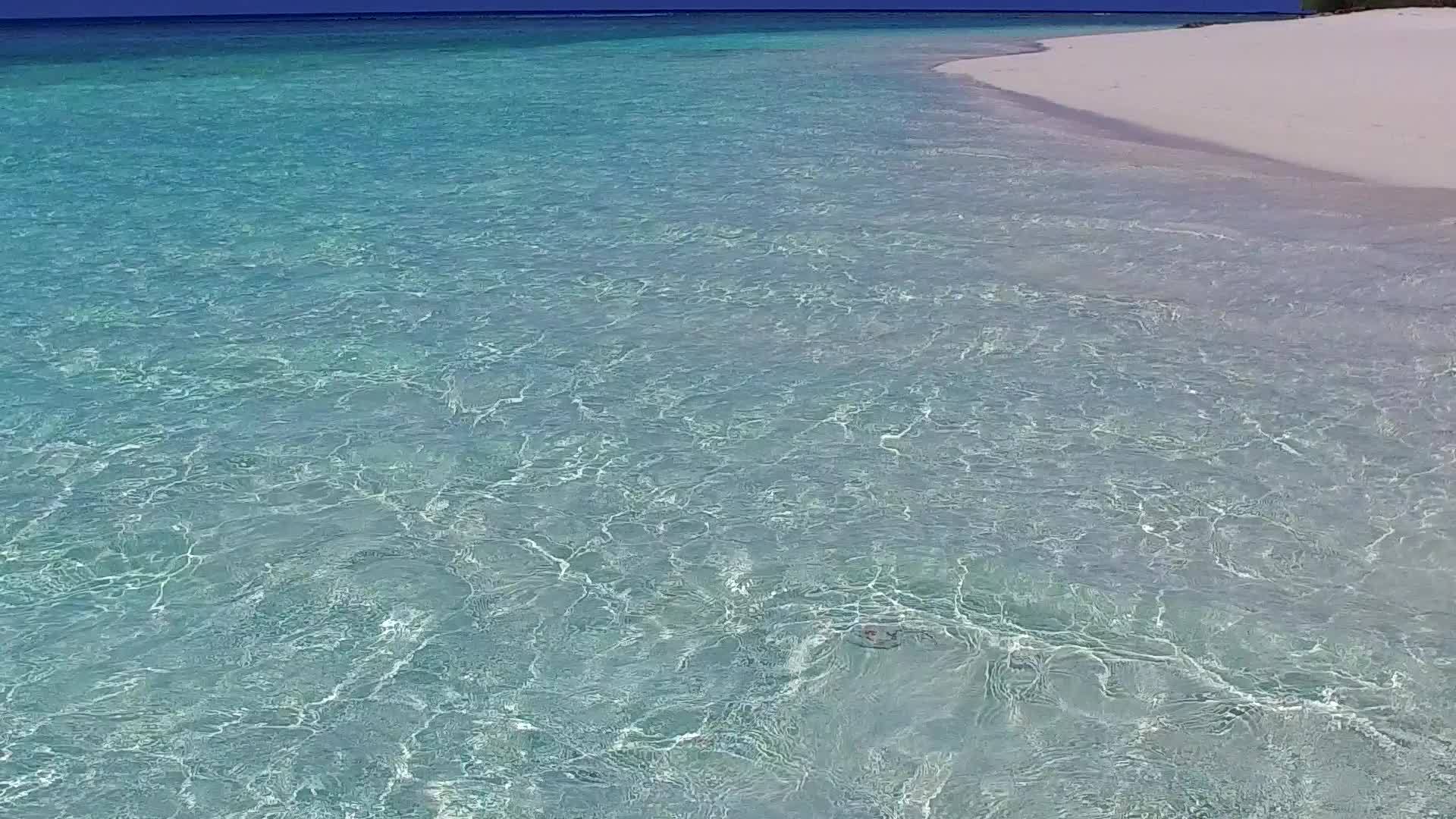 蓝色海洋和珊瑚礁附近的白色沙滩背景是蓝色海洋的宁静海滩视频的预览图
