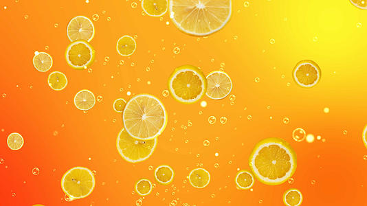 4K三维夏天橙汁汽水饮料背景素材视频的预览图