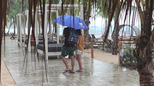 在雨天在Caribbean度假胜地漫步视频的预览图