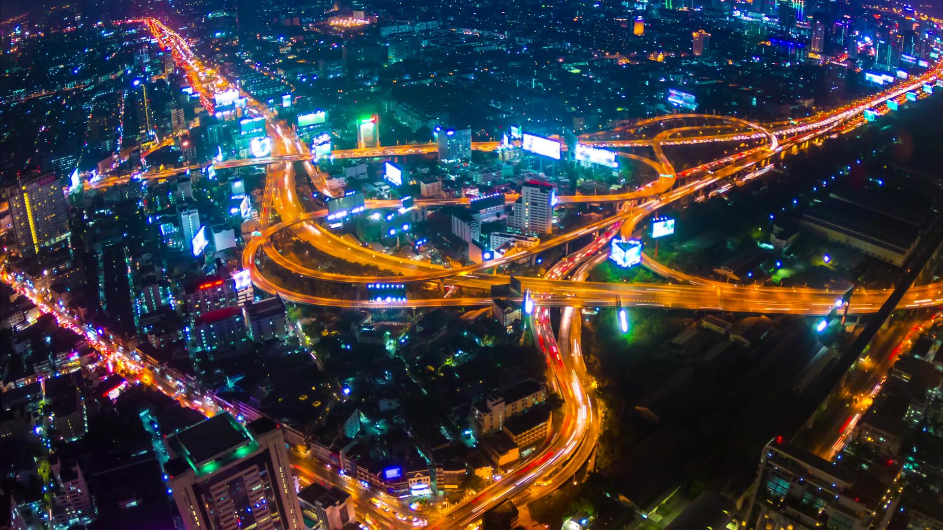 泰国曼谷高速公路夜景延时摄影全景拍摄视频的预览图