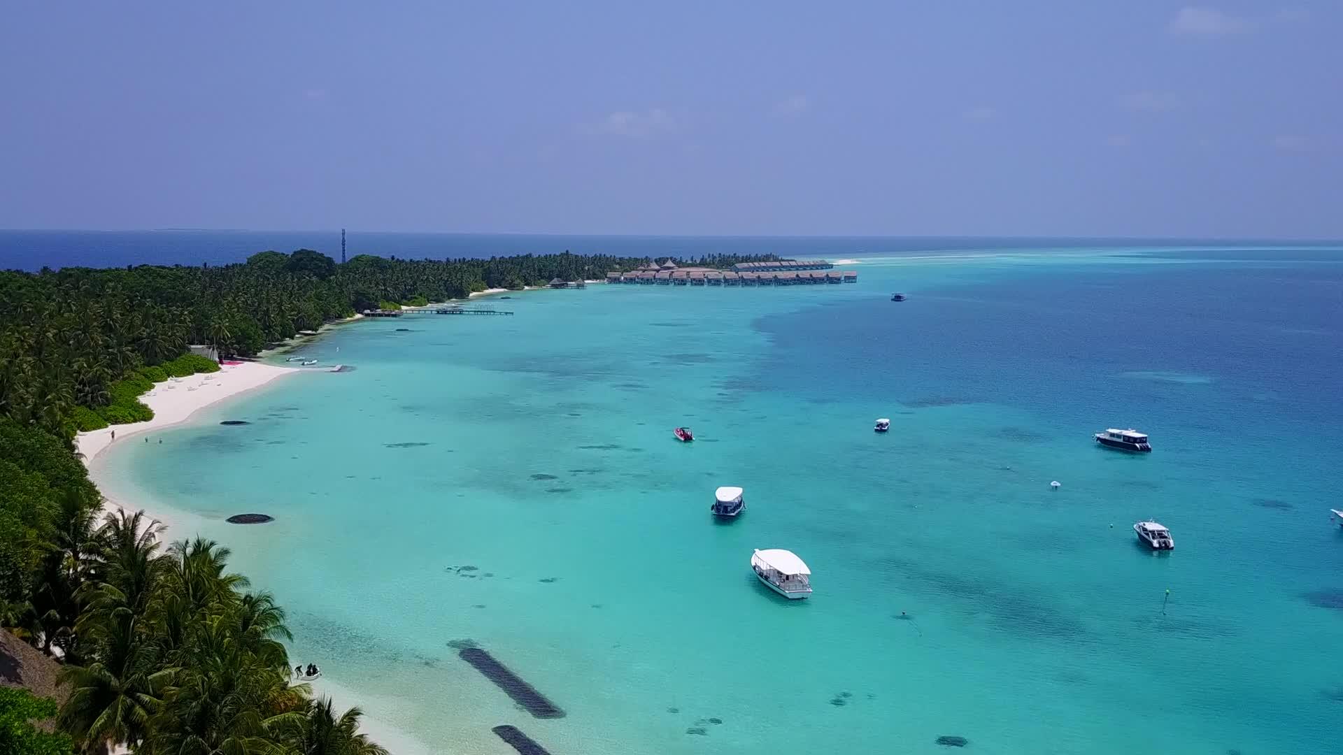在绿松石海洋和干净的沙滩背景下田园诗般的岛屿海滩度假视频的预览图