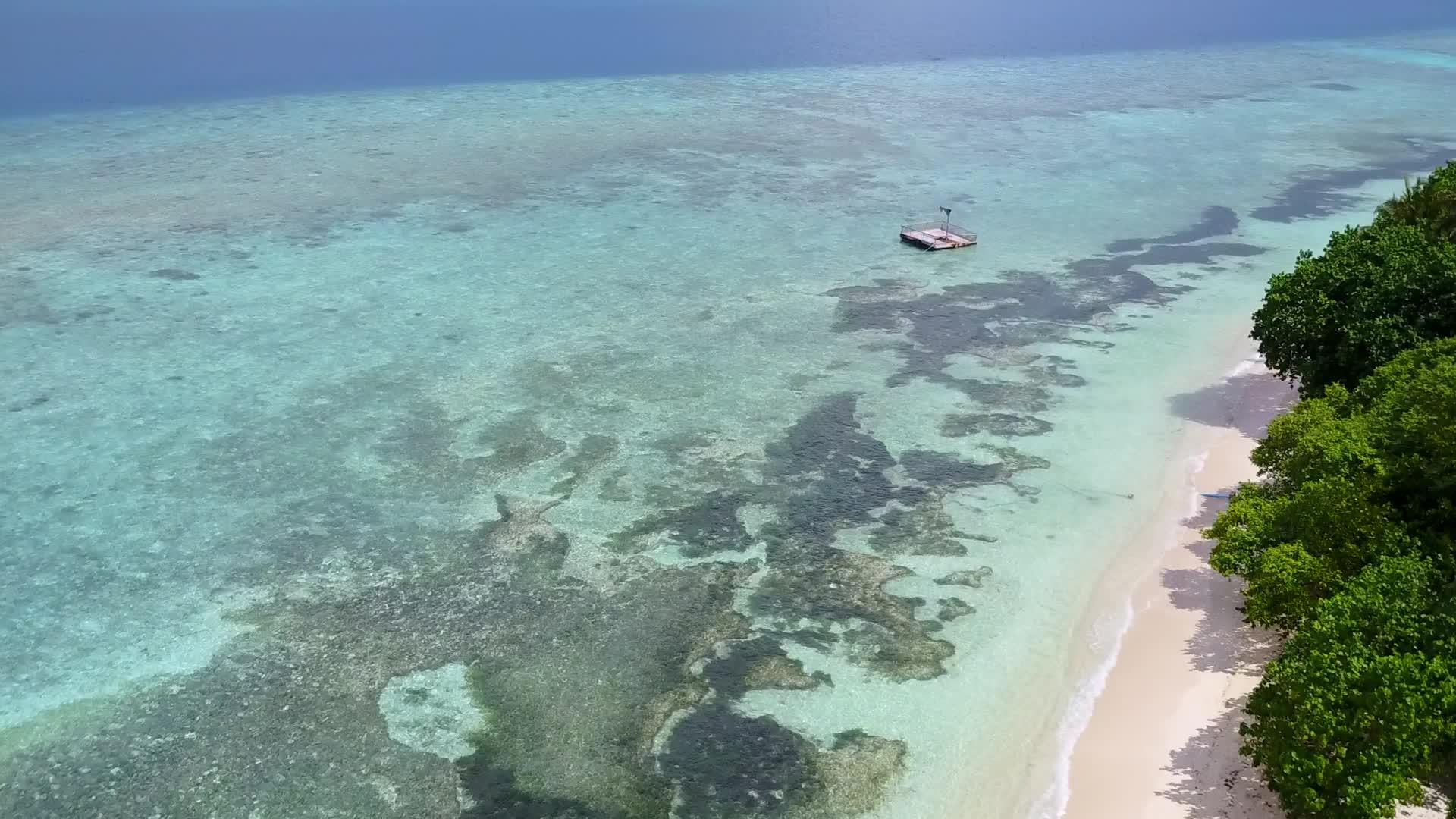 清澈的沙底蓝色的绿色环礁宁静的海滨海滩度假视频的预览图