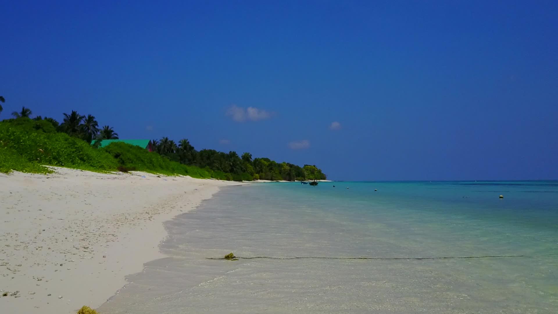 蓝色的海滩和白色的沙滩背景视频的预览图