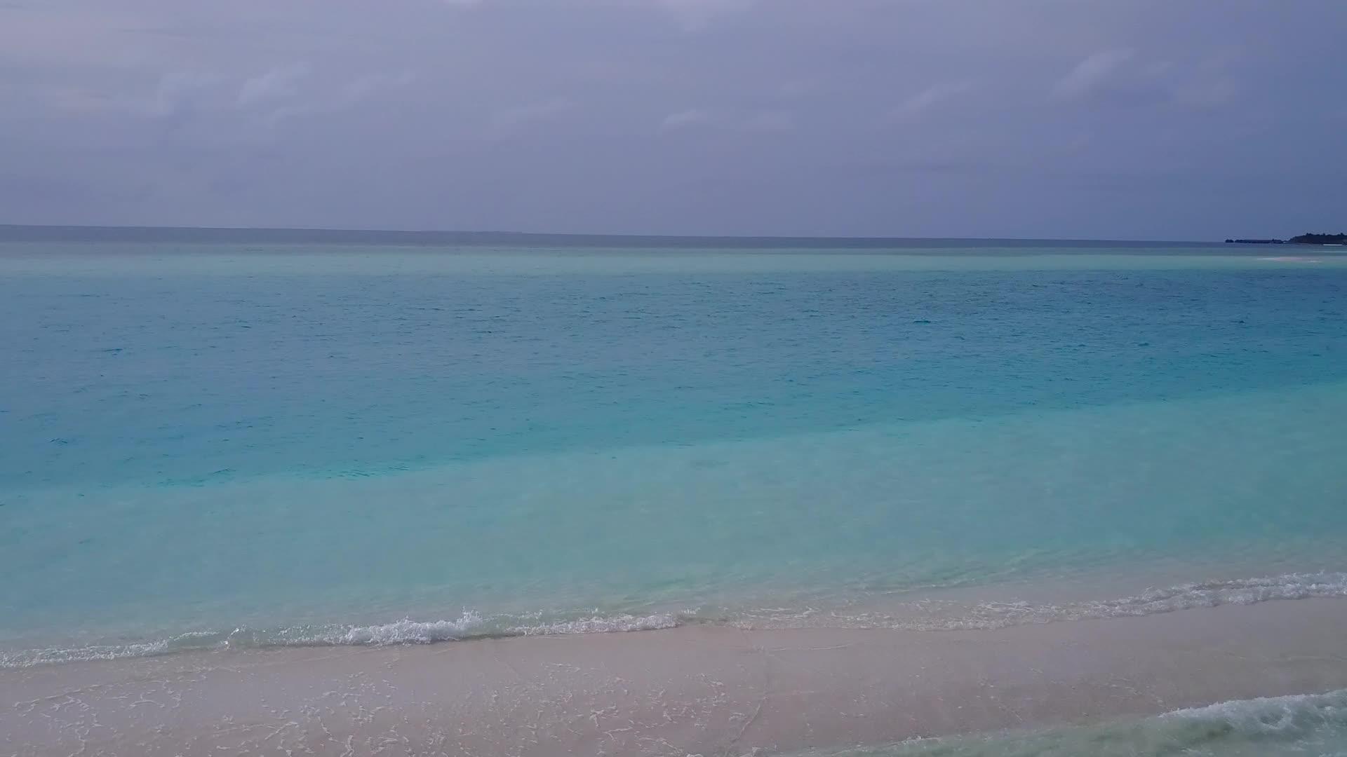 蓝环礁和浅沙背景的奇异海湾海滩野生生物的海景视频的预览图