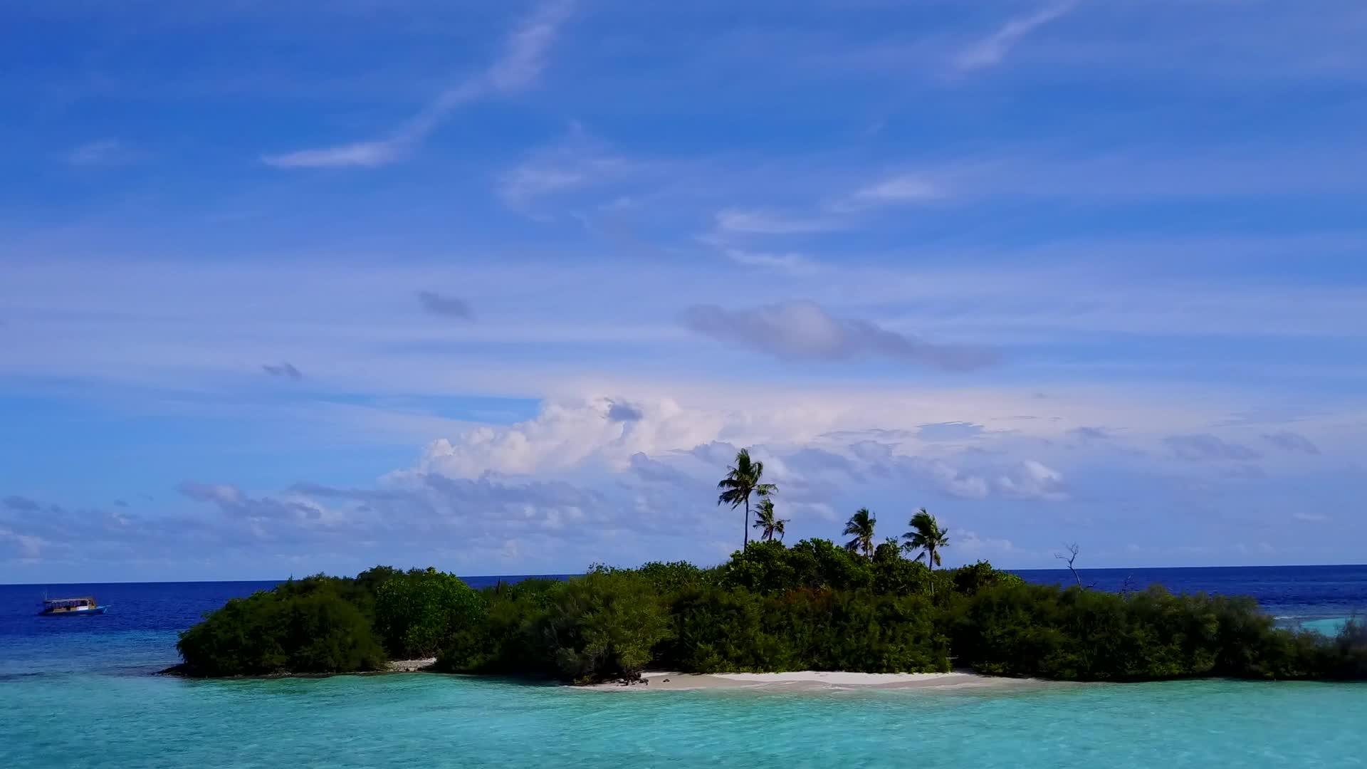利用热带海岸海滩探索蓝水和白色沙尘的背景观空中旅游视频的预览图
