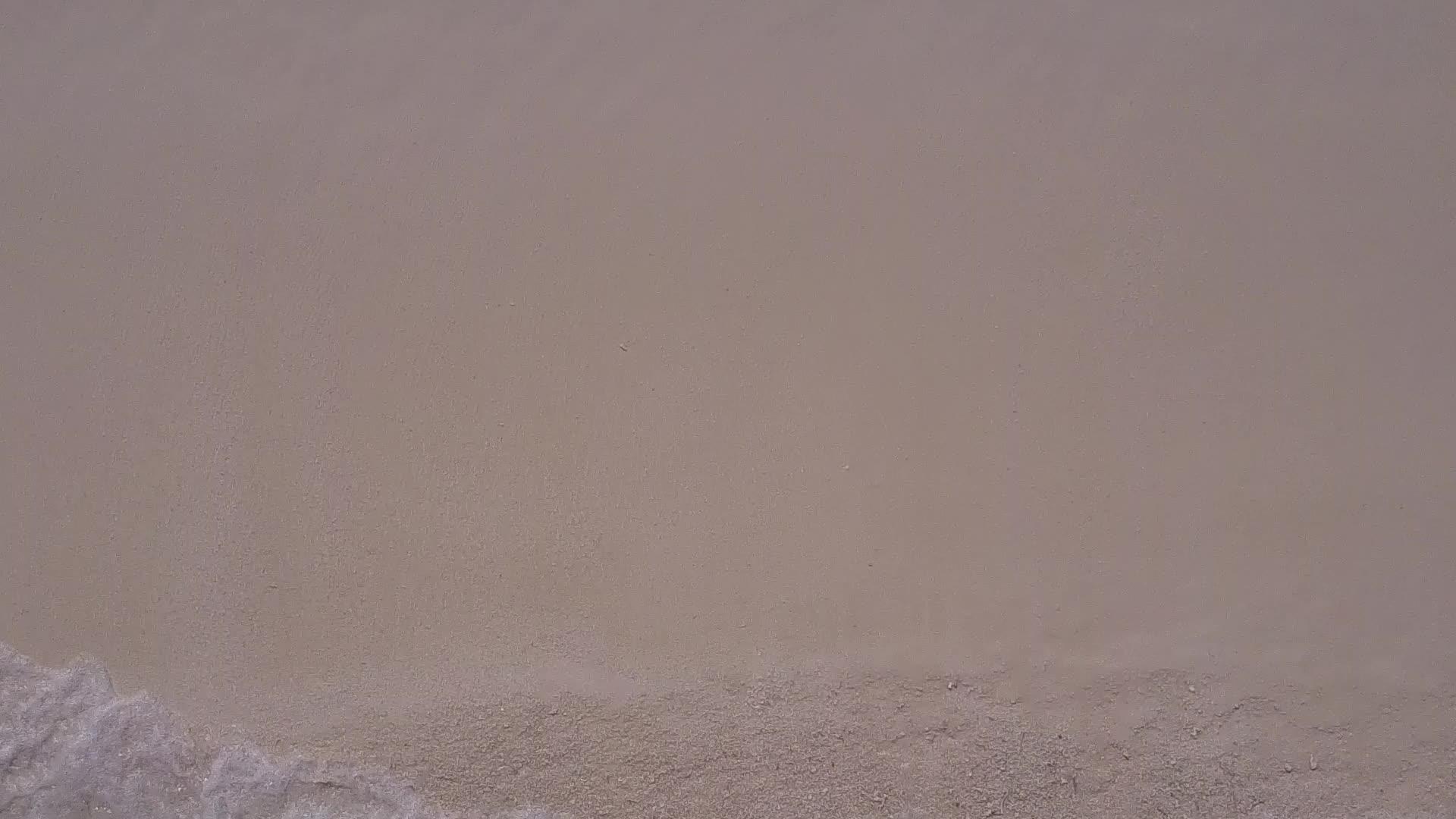无人驾驶在海滩假日飞行以蓝色水和白色沙滩为背景视频的预览图