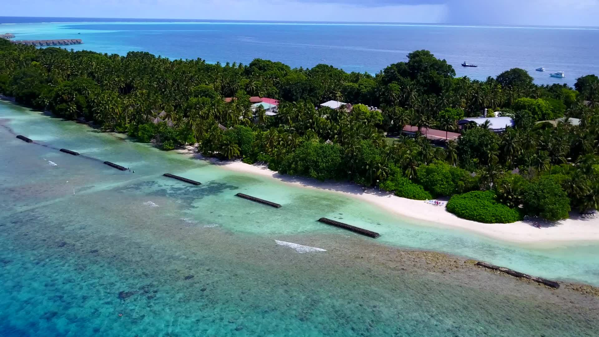 水蓝环礁湖和白色沙滩背景的美丽度假胜地视频的预览图