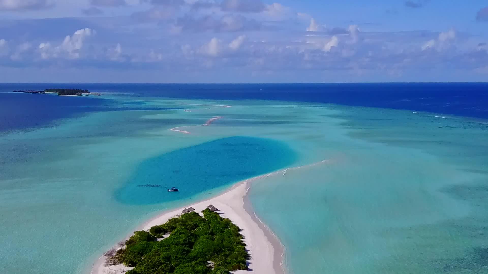 白沙背景浅海奇异岛屿海滩野生生物全天在空中视频的预览图