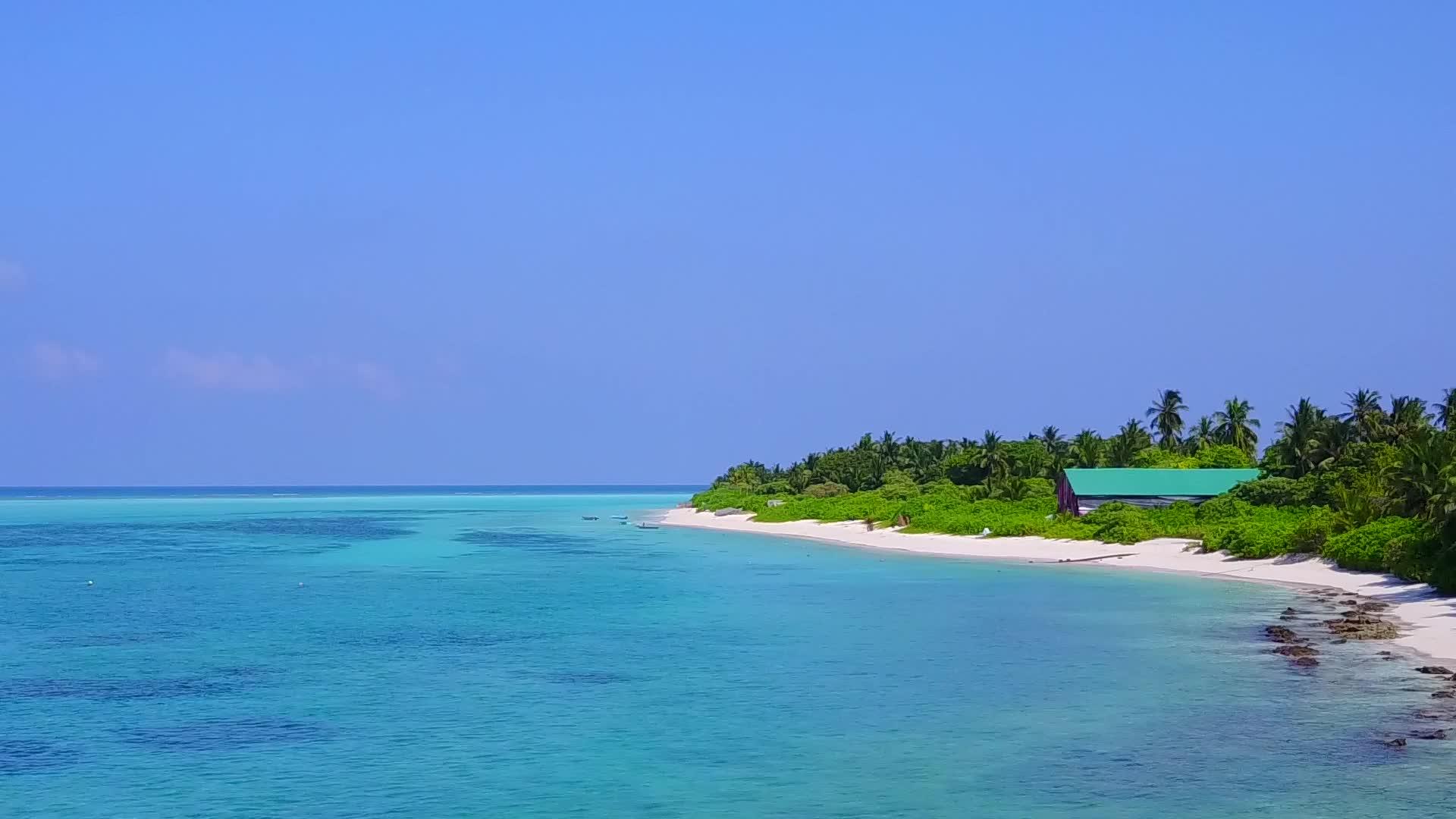 蓝海和白色沙滩背景的海平面蓝海和白色沙滩视频的预览图