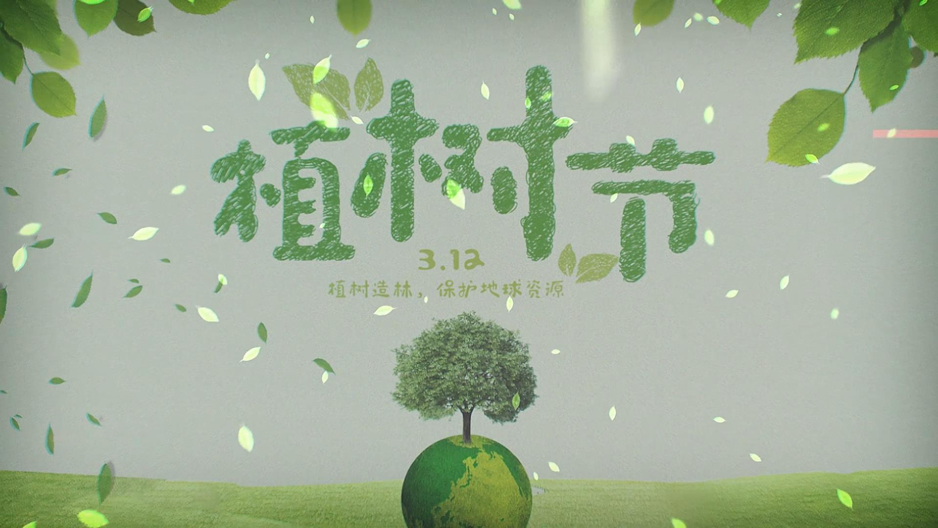 简约绿色树叶飘落植树节AE模板视频的预览图