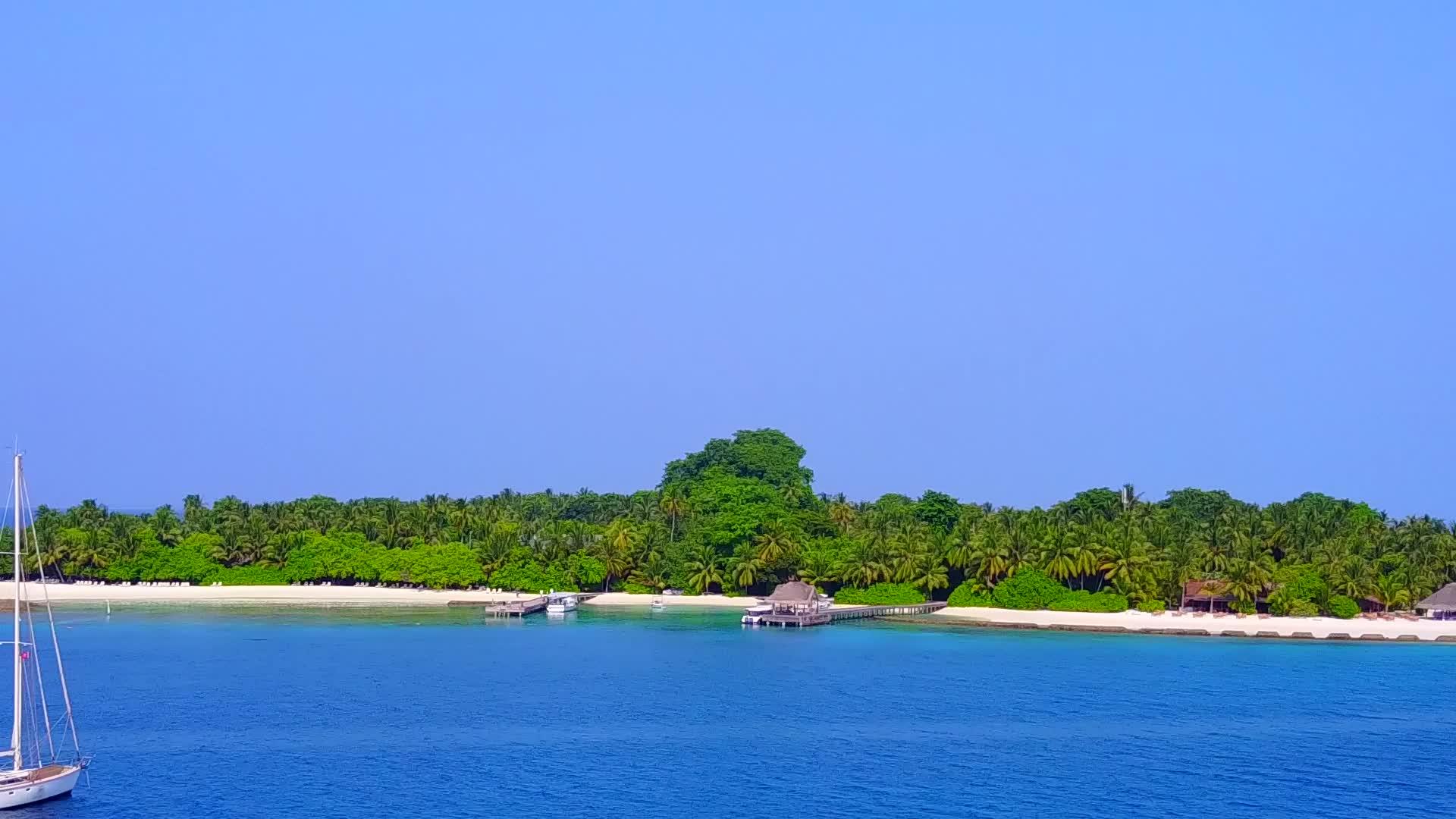 宁静的海滩野生生物的风景以清水和白色沙滩为背景视频的预览图