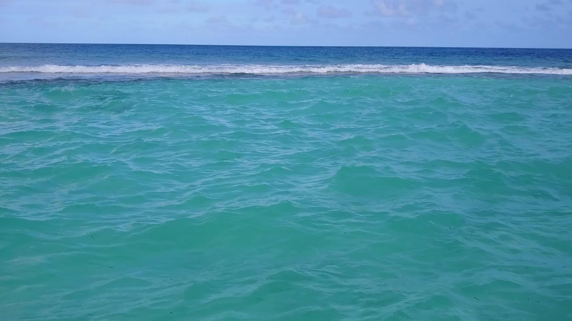 以绿色环礁和白沙为背景的自然海景美丽的海景视频的预览图