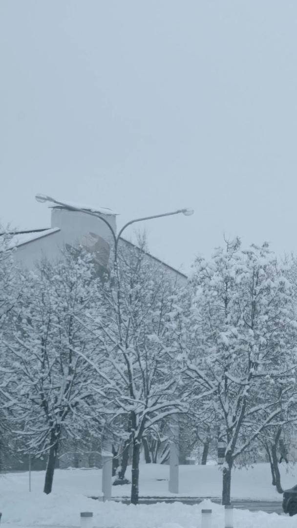 外国寒冬清晨城市道路厚积雪视频的预览图