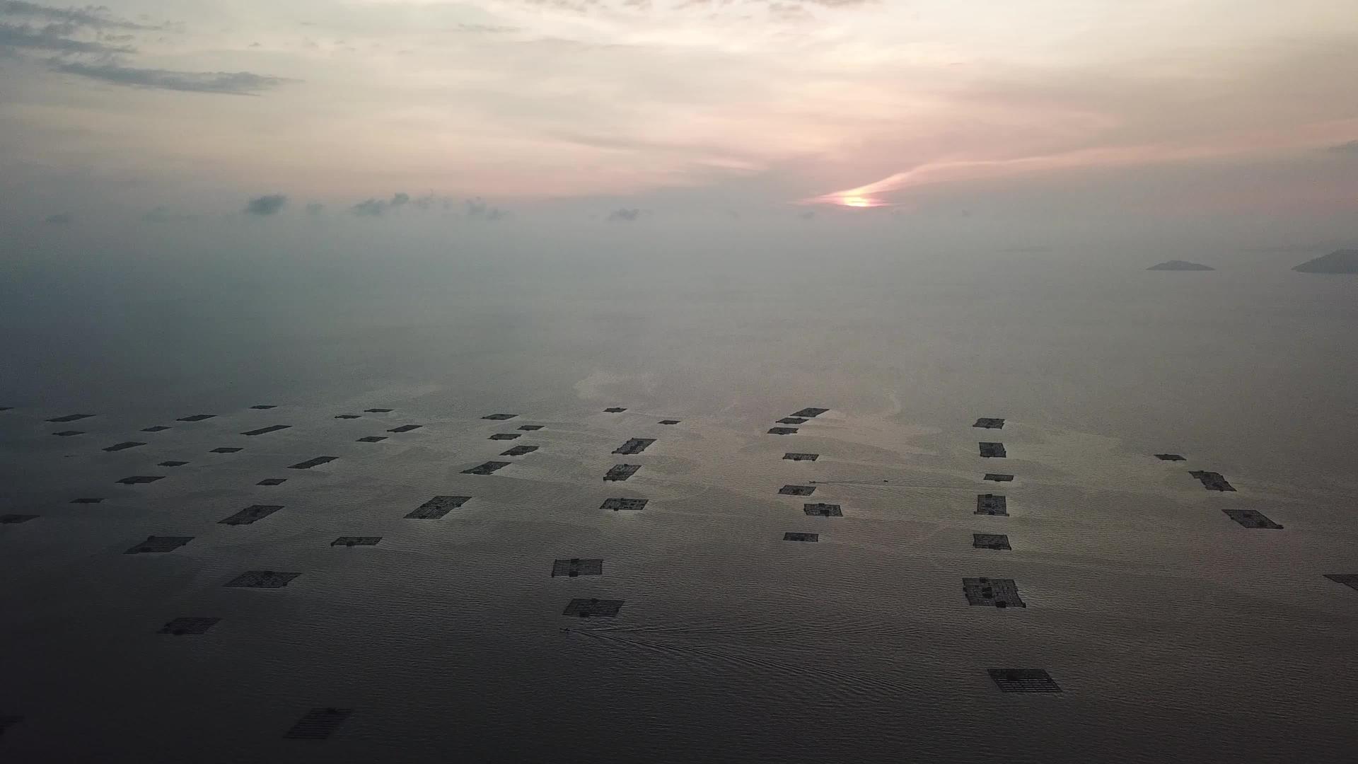 养鱼场在海上空视频的预览图