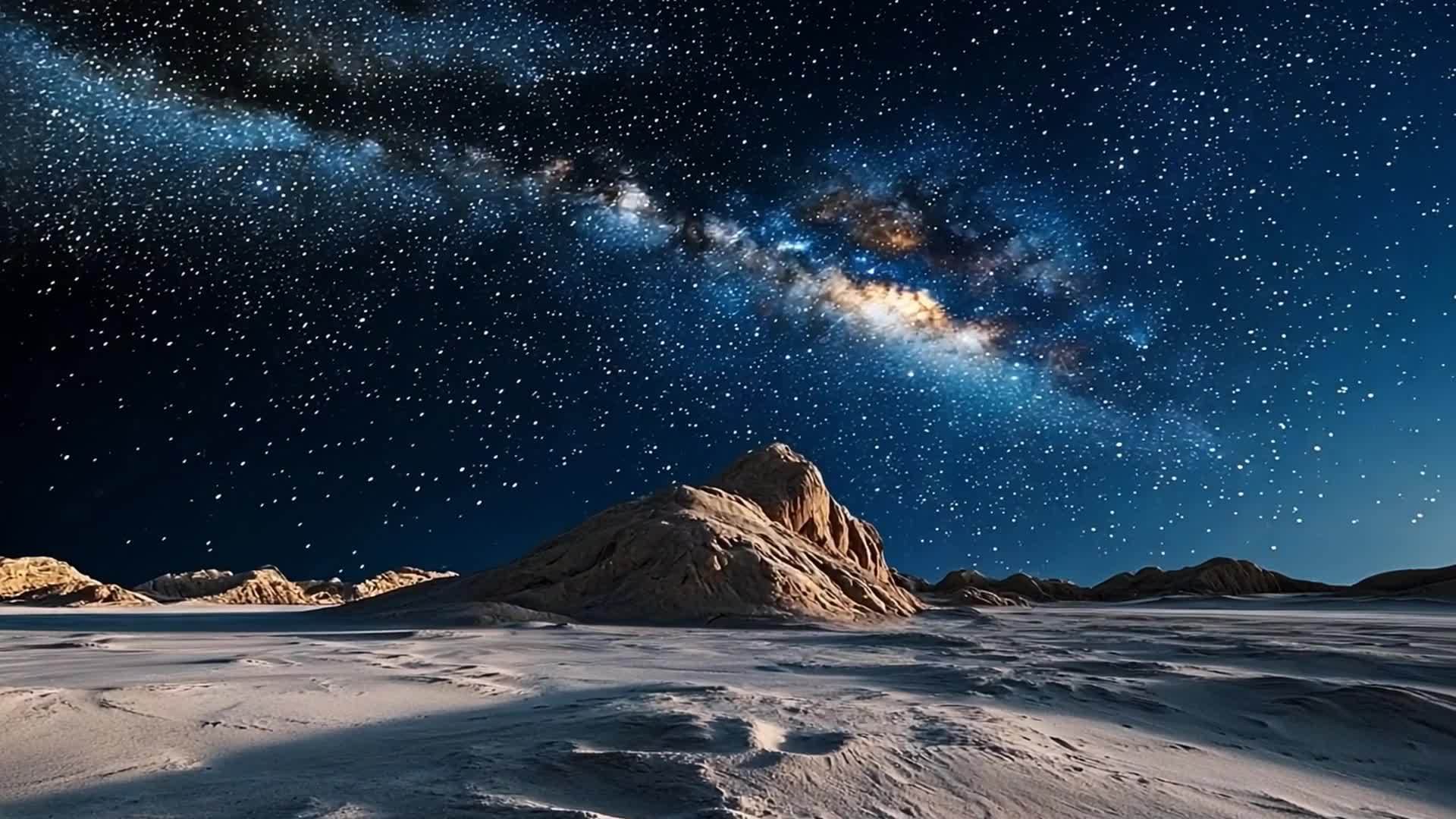 沙漠星空下岩石延时星河银河视频的预览图