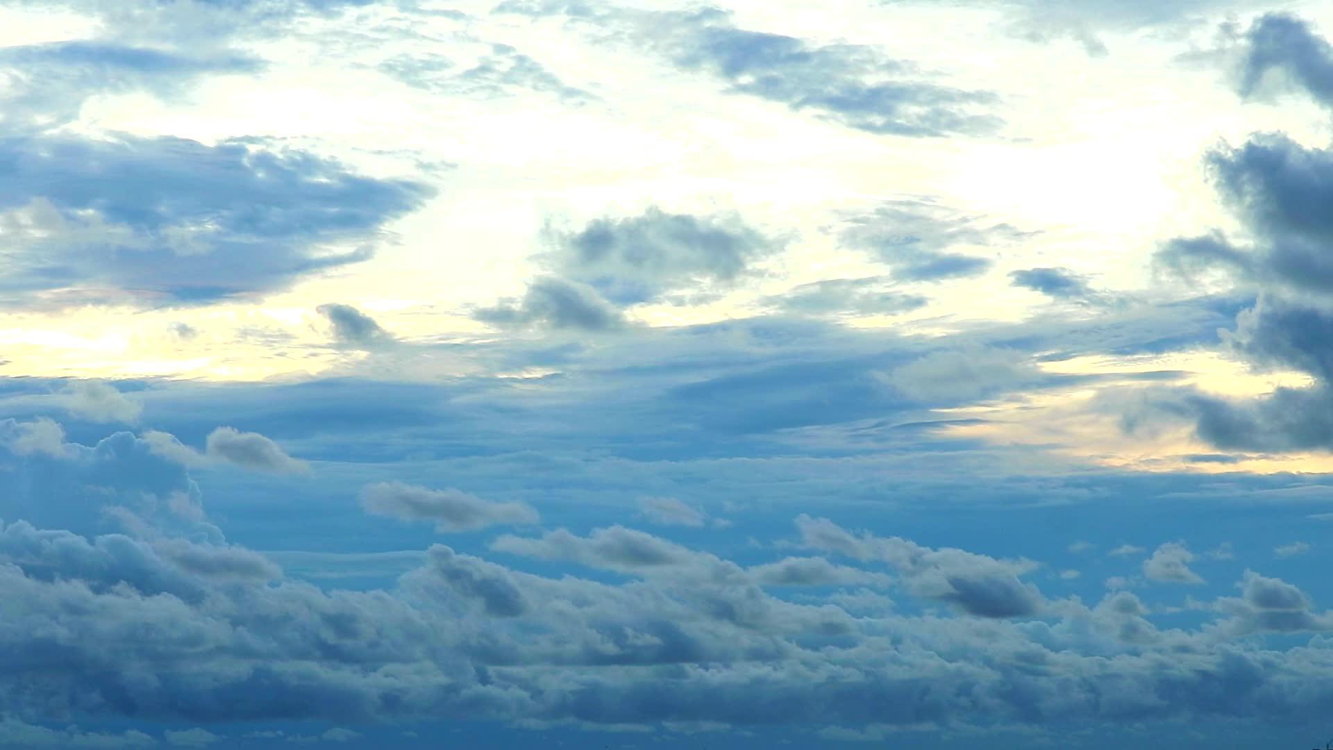 暴风雨中的日落背景和缓慢的黑暗云随风而动视频的预览图