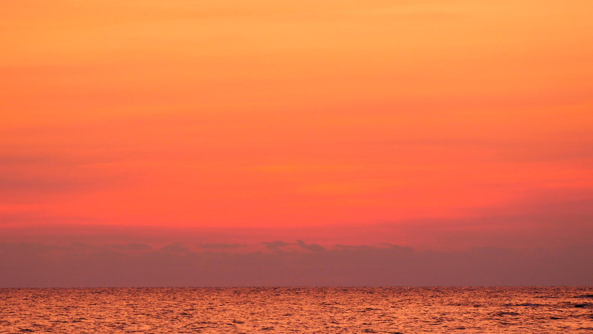 4k热带海滩日落后美丽的黄昏天空有深橙色的深橙色视频的预览图
