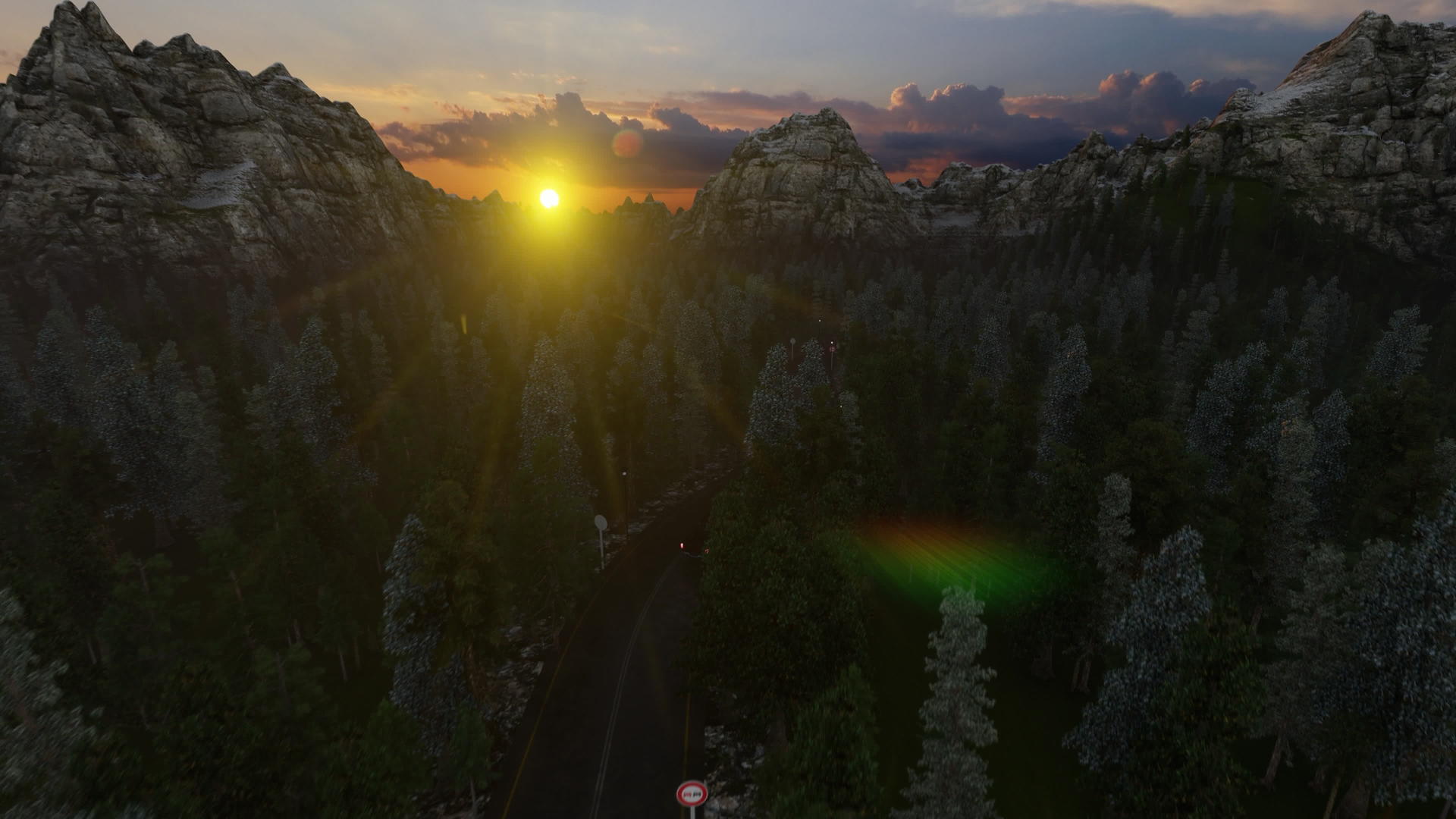 汽车驾驶4公里林路4公里向日落山峰方向行驶视频的预览图