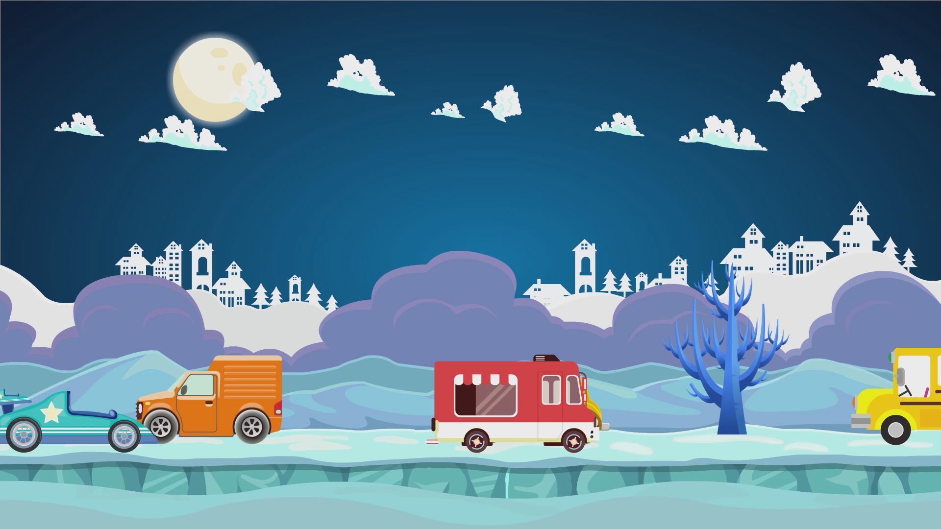 冬天行车卡通背景视频的预览图
