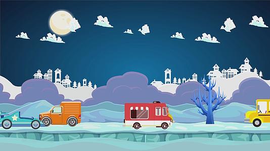 冬天行车卡通背景视频的预览图