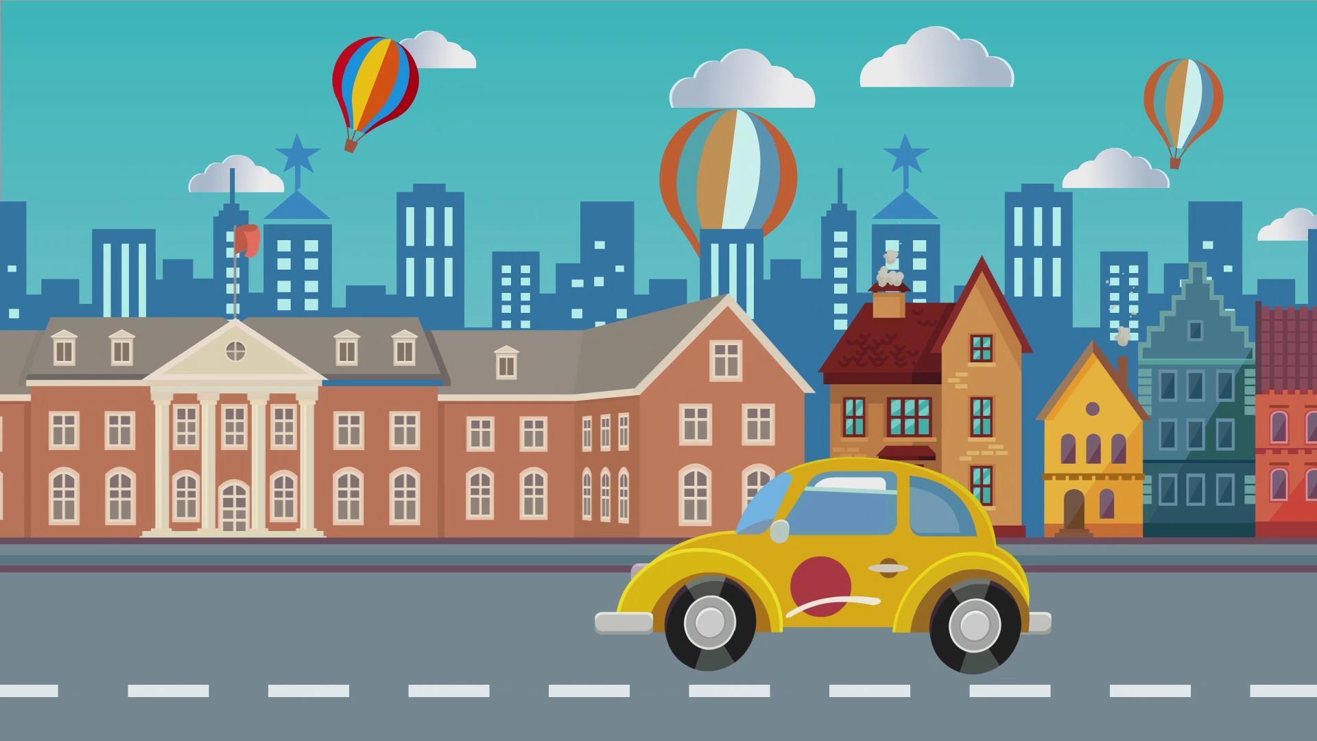 汽车行驶城市卡通背景视频的预览图
