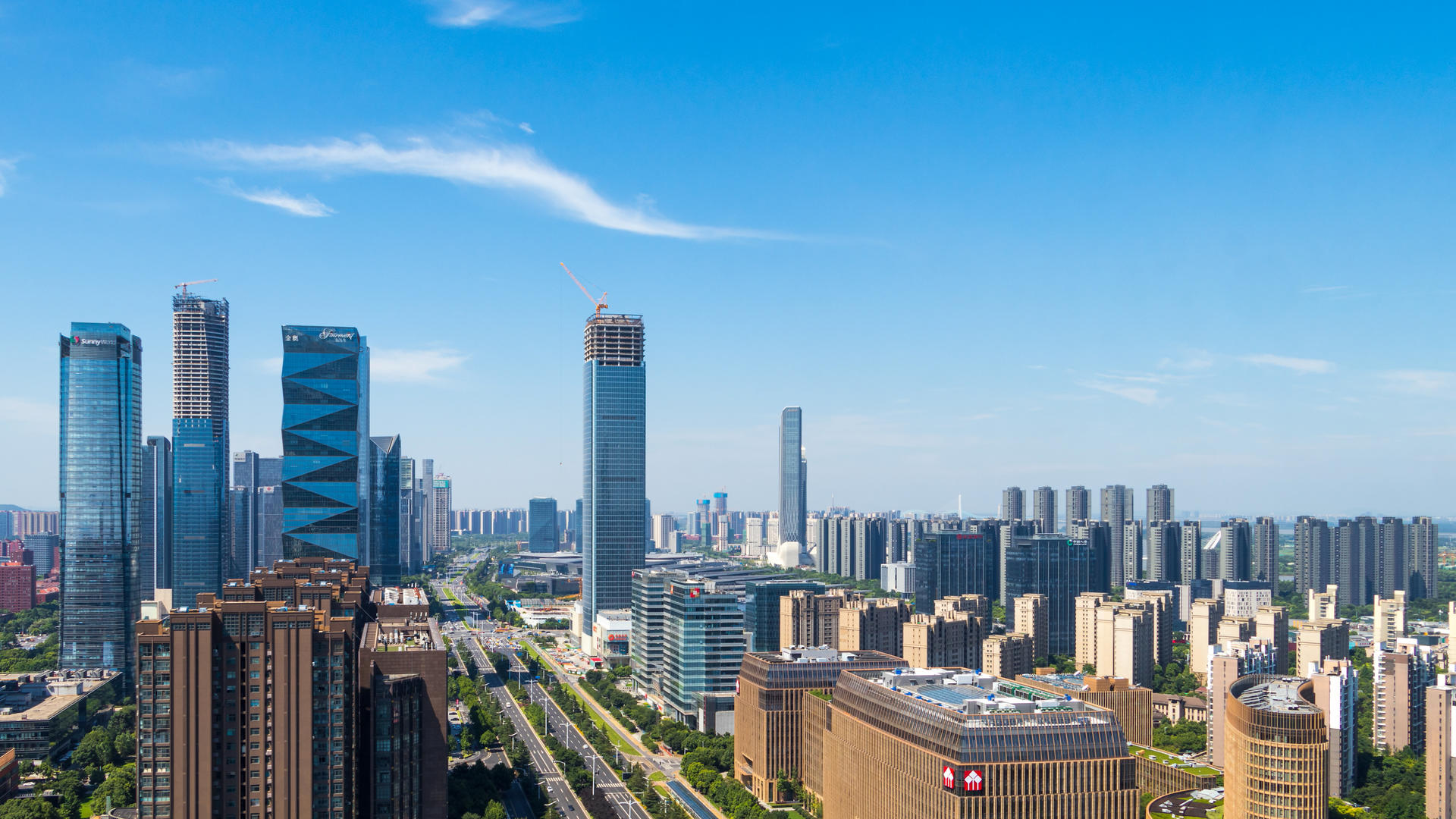 南京河西CBD蓝天白云延时视频的预览图