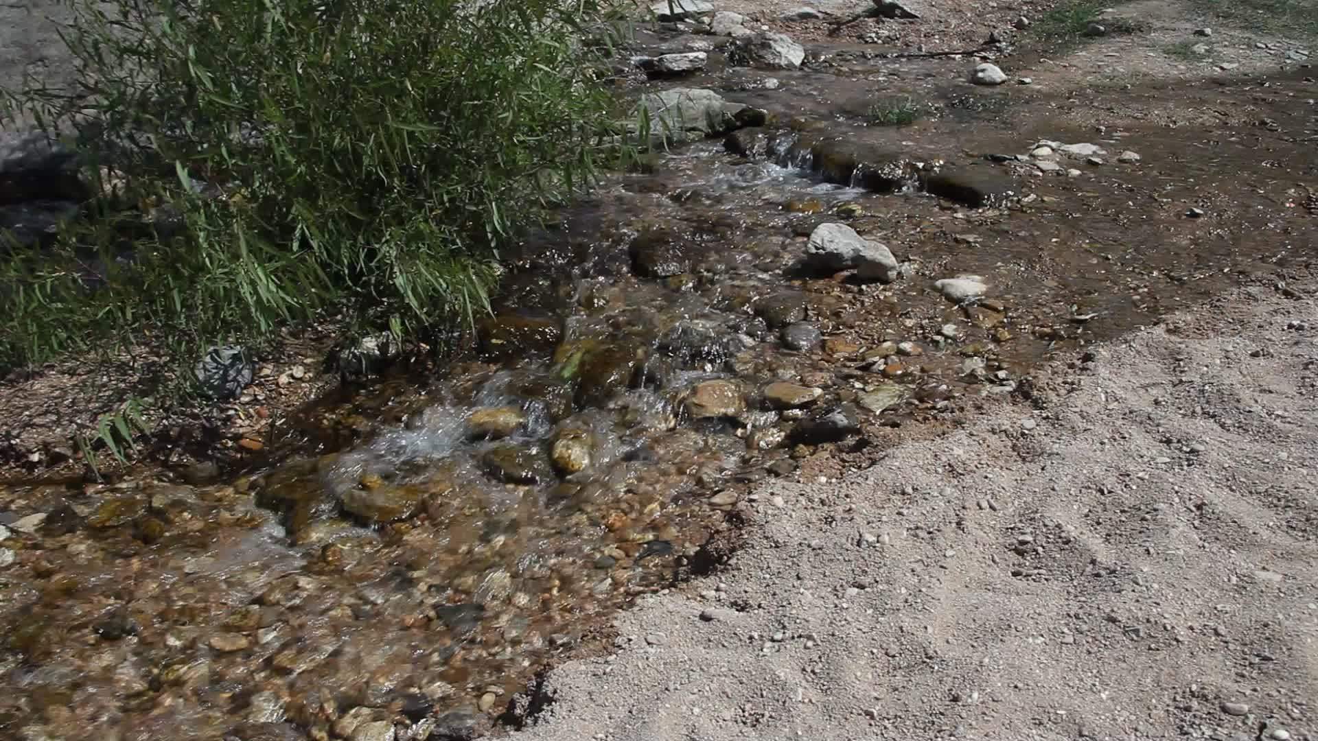 泉水流入小溪河视频的预览图