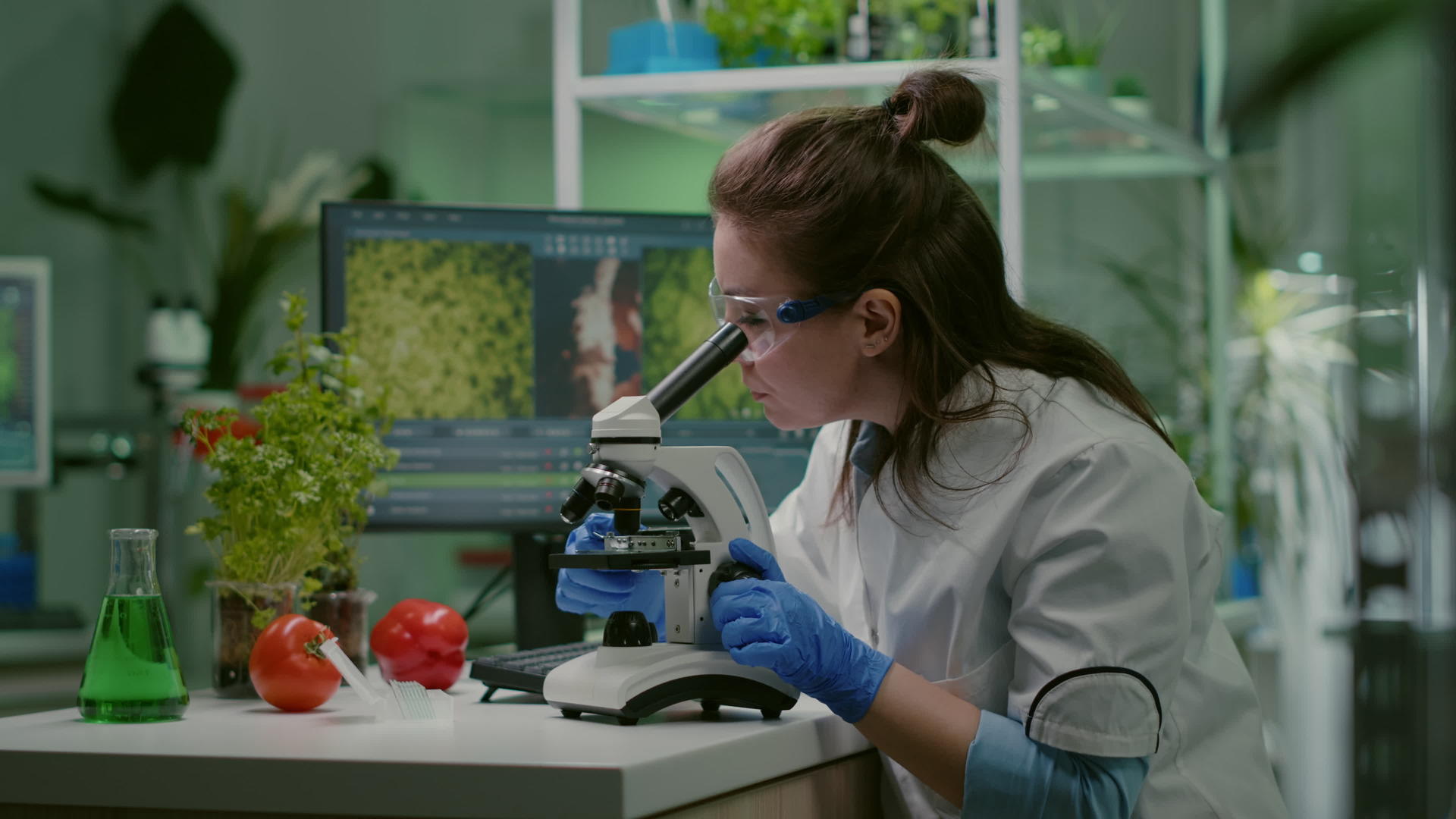 白色外套生物学家肖像实验室在专业实验室工作视频的预览图