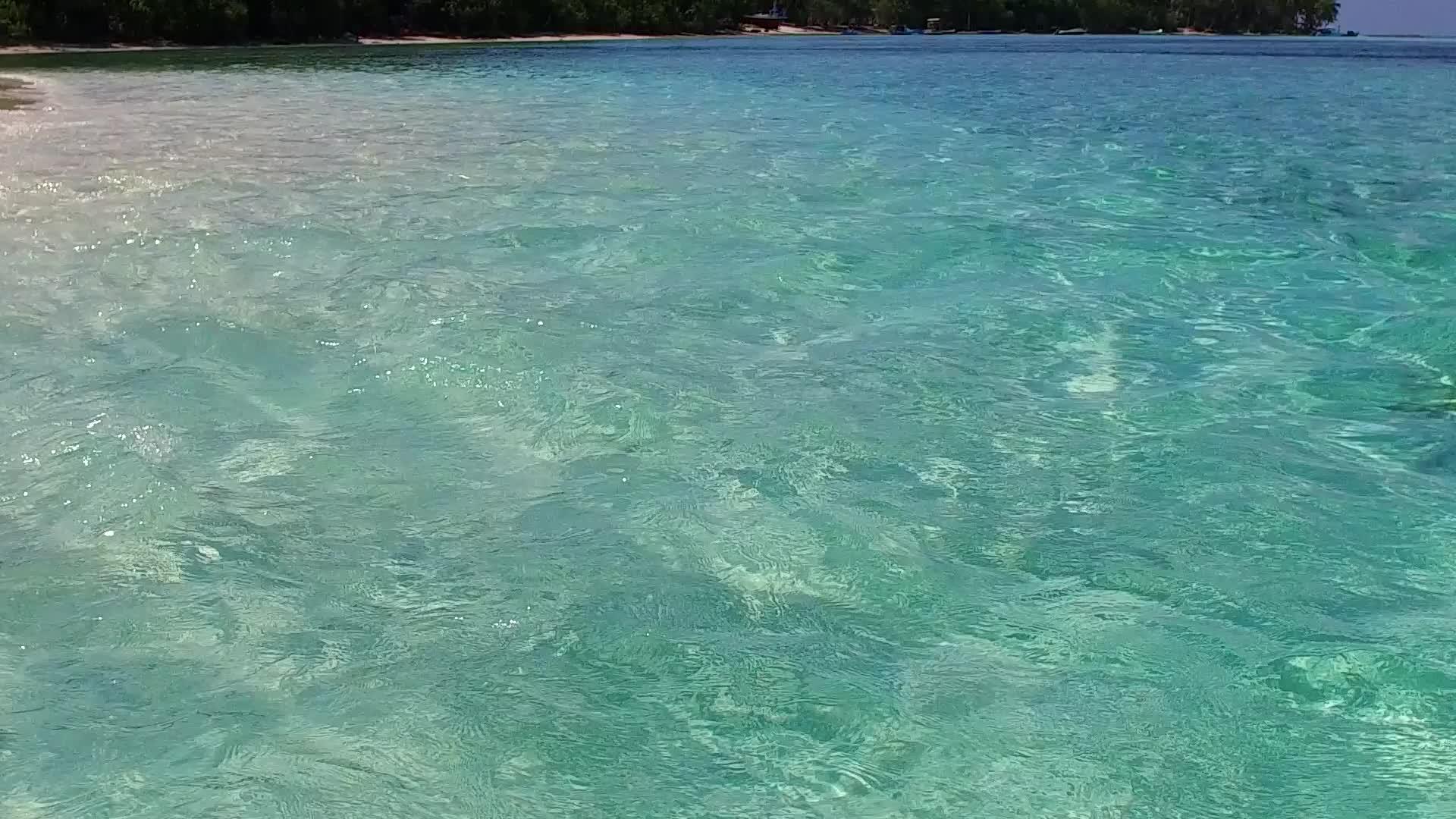 冲浪附近白色沙滩背景下的水蓝色海水完美岛屿海滩之旅视频的预览图