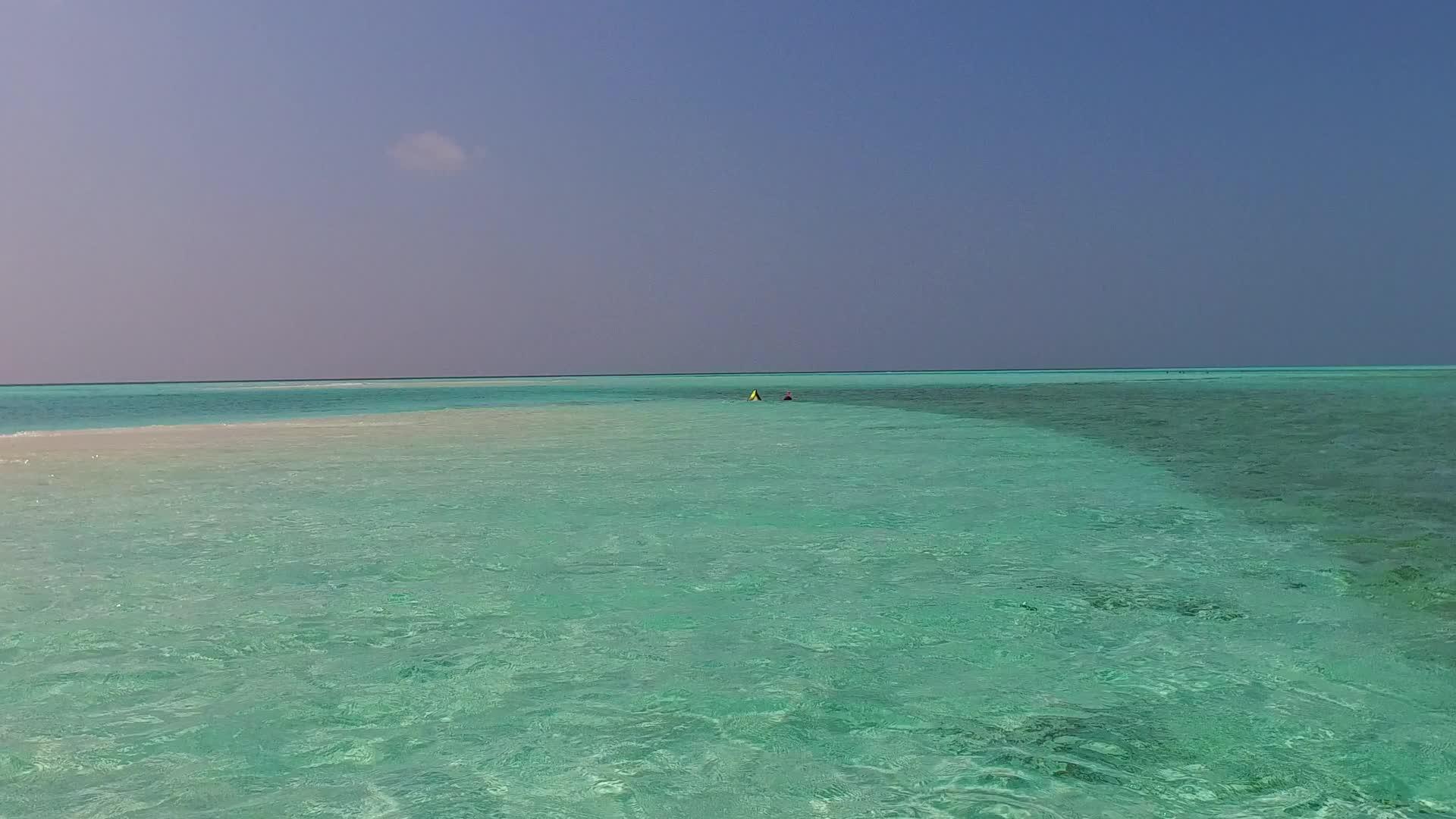 海洋岛屿海滩旅游海洋蓝色水礁湖和棕榈树附近的白色沙滩视频的预览图