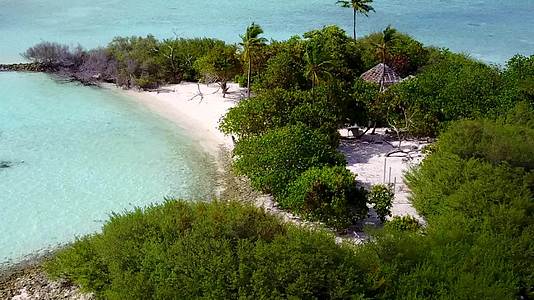 蓝环礁和沙堤附近的白色沙滩背景阳光明媚海湾海滩完美视频的预览图