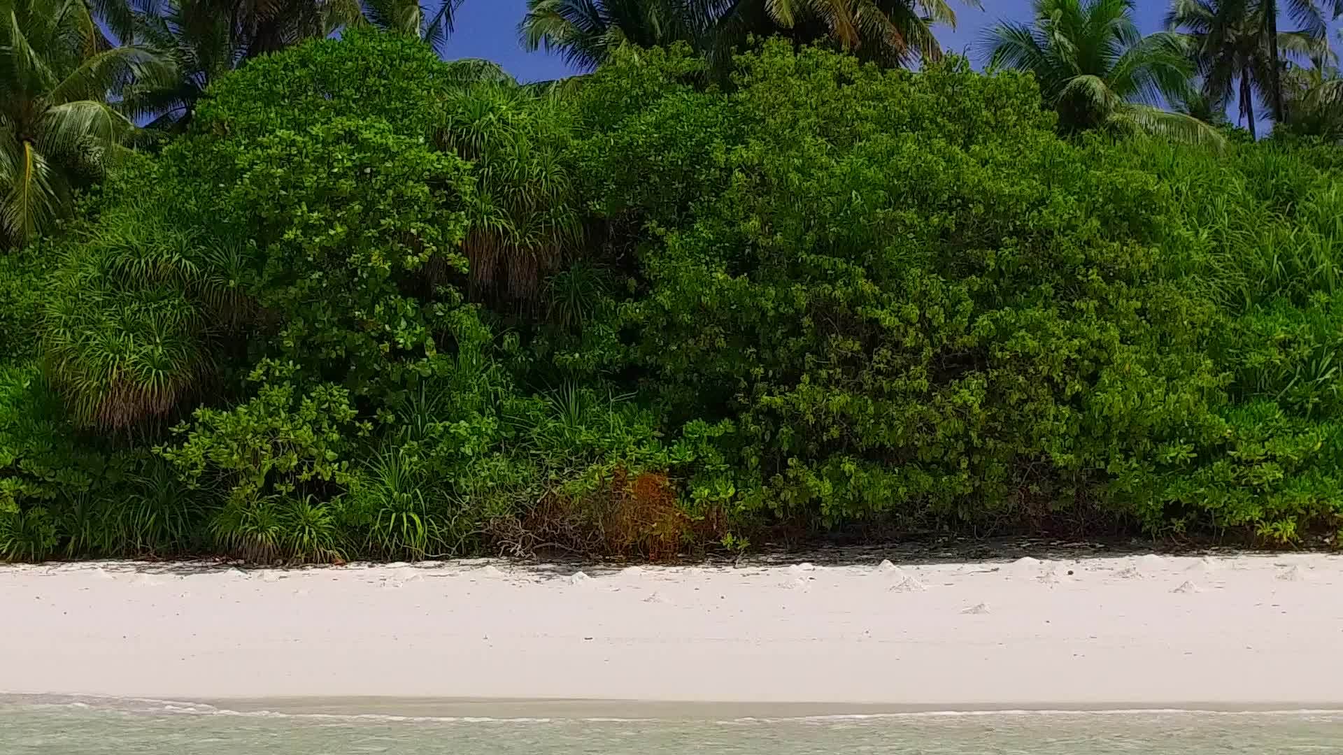 蓝色环礁湖和白色沙滩背景下的浅水度假胜地海滩时间视频的预览图