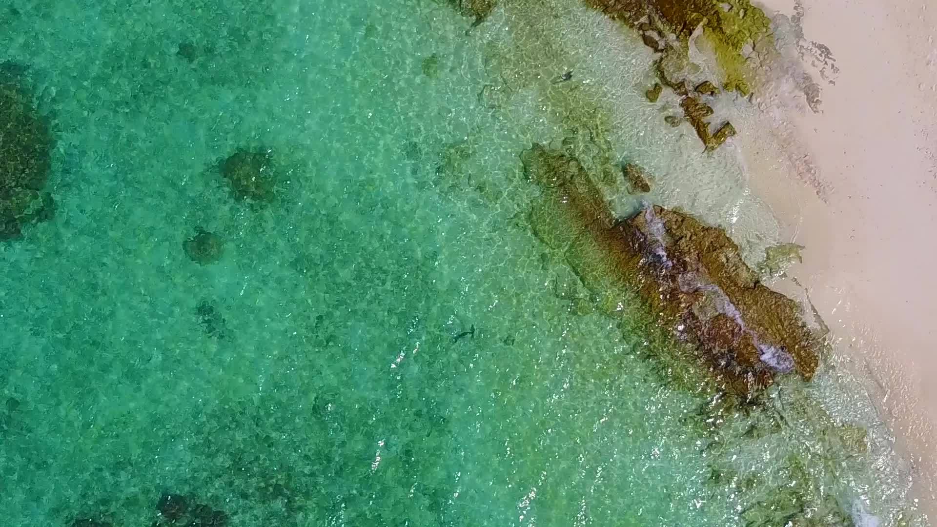 蓝绿色的海洋和白色的沙子在冲浪附近复制了宁静的海滩航行视频的预览图