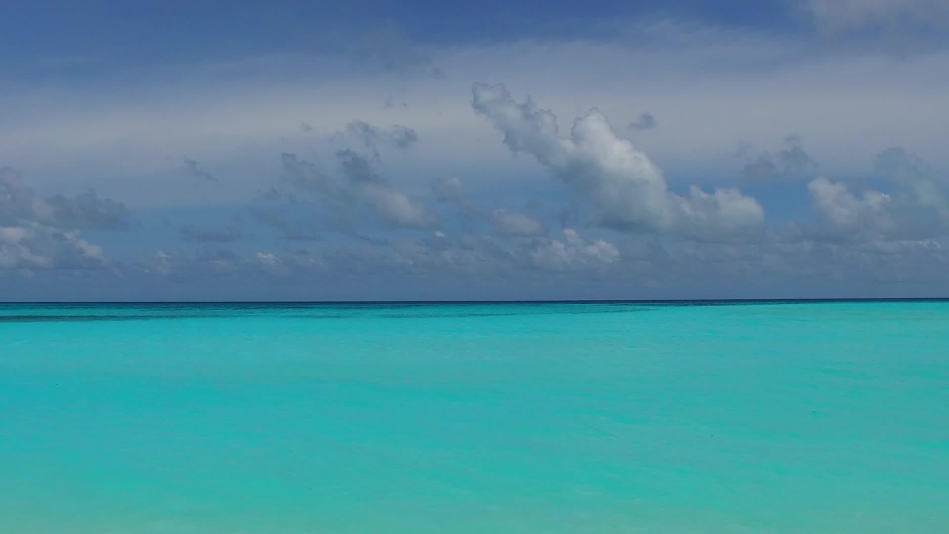 热带海滩探险蓝海棕榈树附近有明沙背景的蓝海视频的预览图
