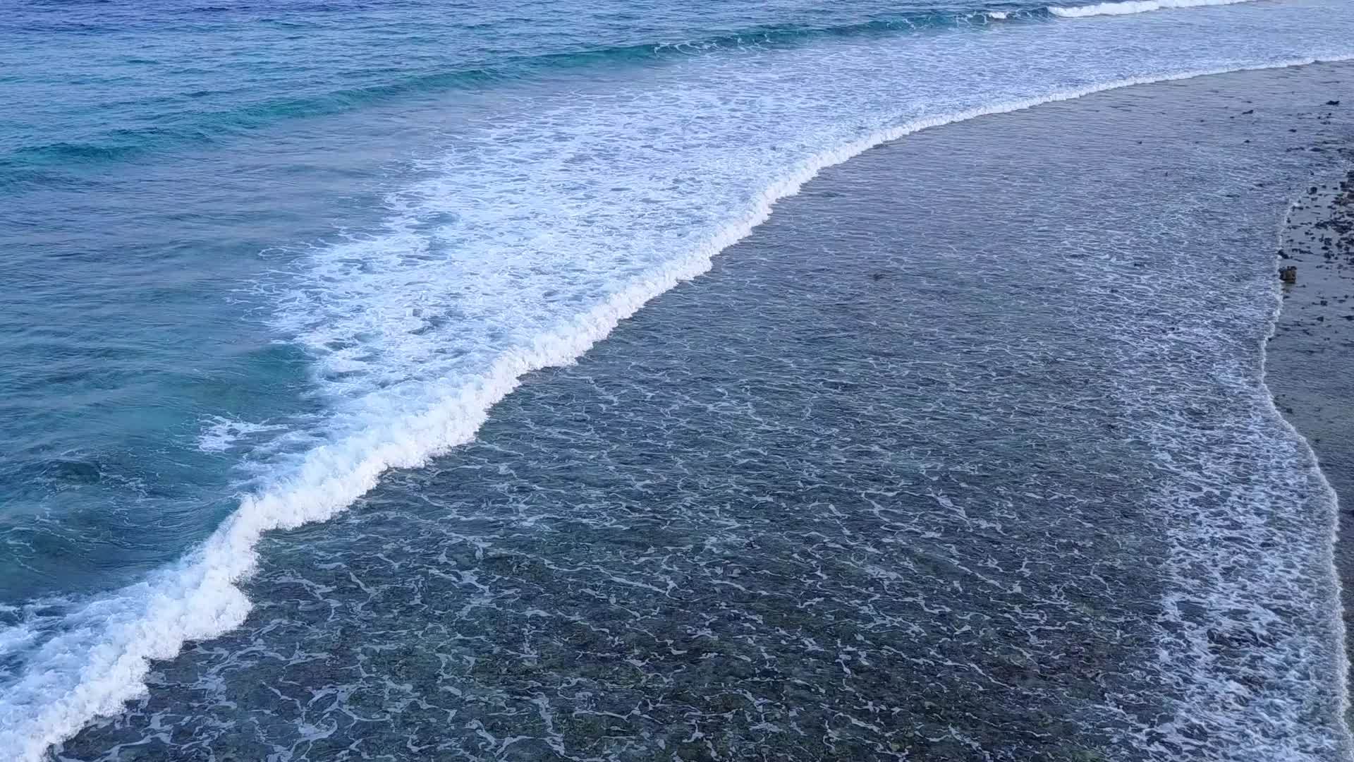 在清澈的海洋和珊瑚礁附近的白色海滩的背景下放松海湾海滩视频的预览图