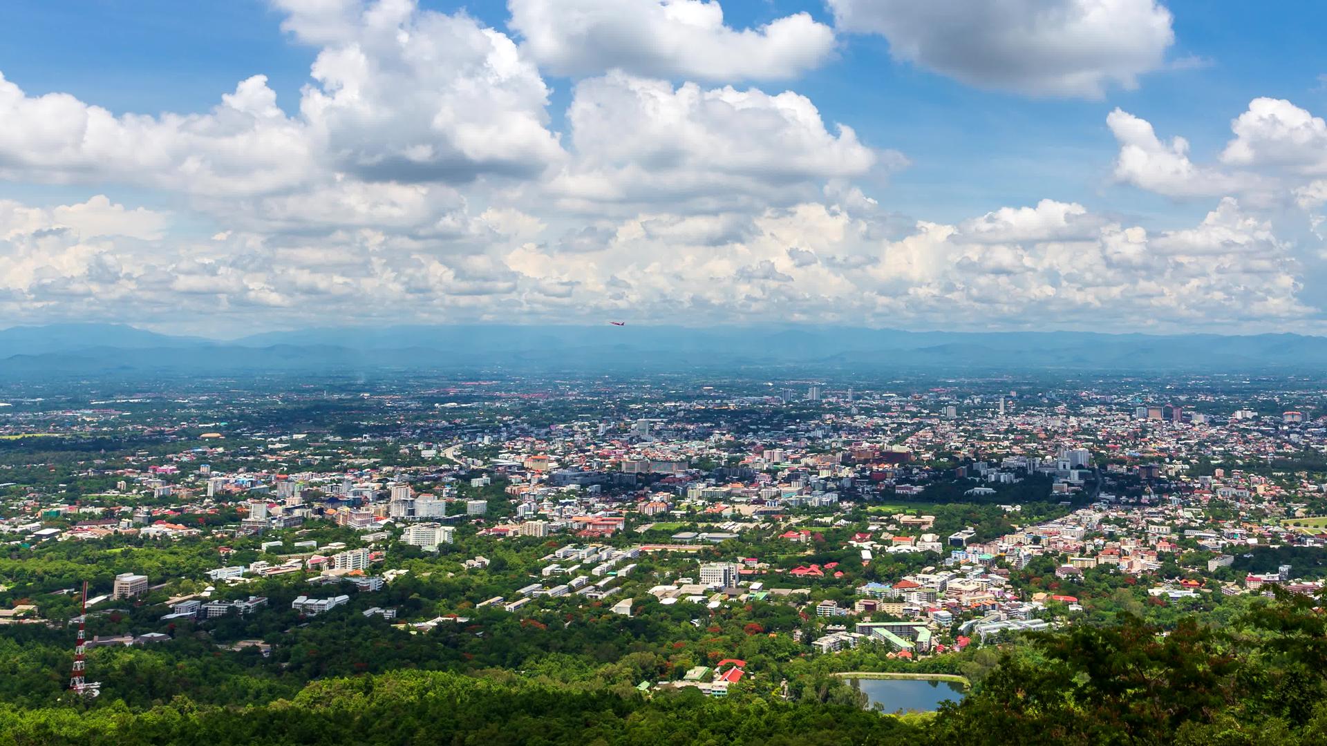 泰国清迈城市景观地标高点4K全景拍摄时间流逝视频的预览图